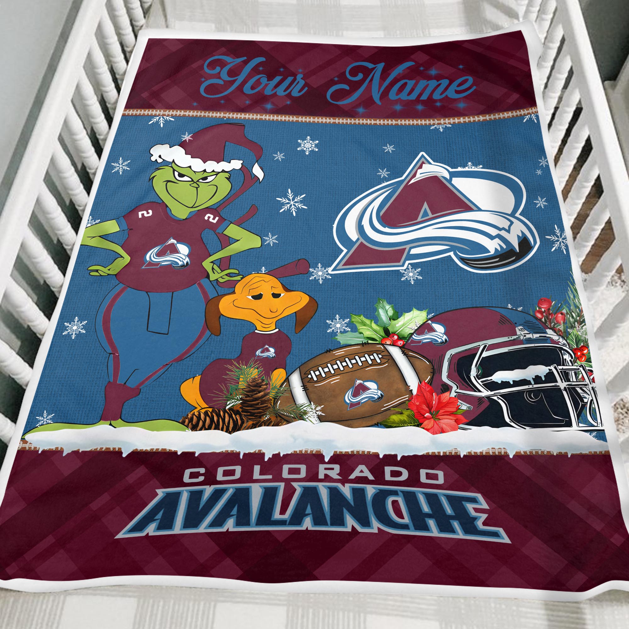 Sportswearmerch Colorado Avalanche NHL x Grinch Christmas Fleece Blanket For Fan