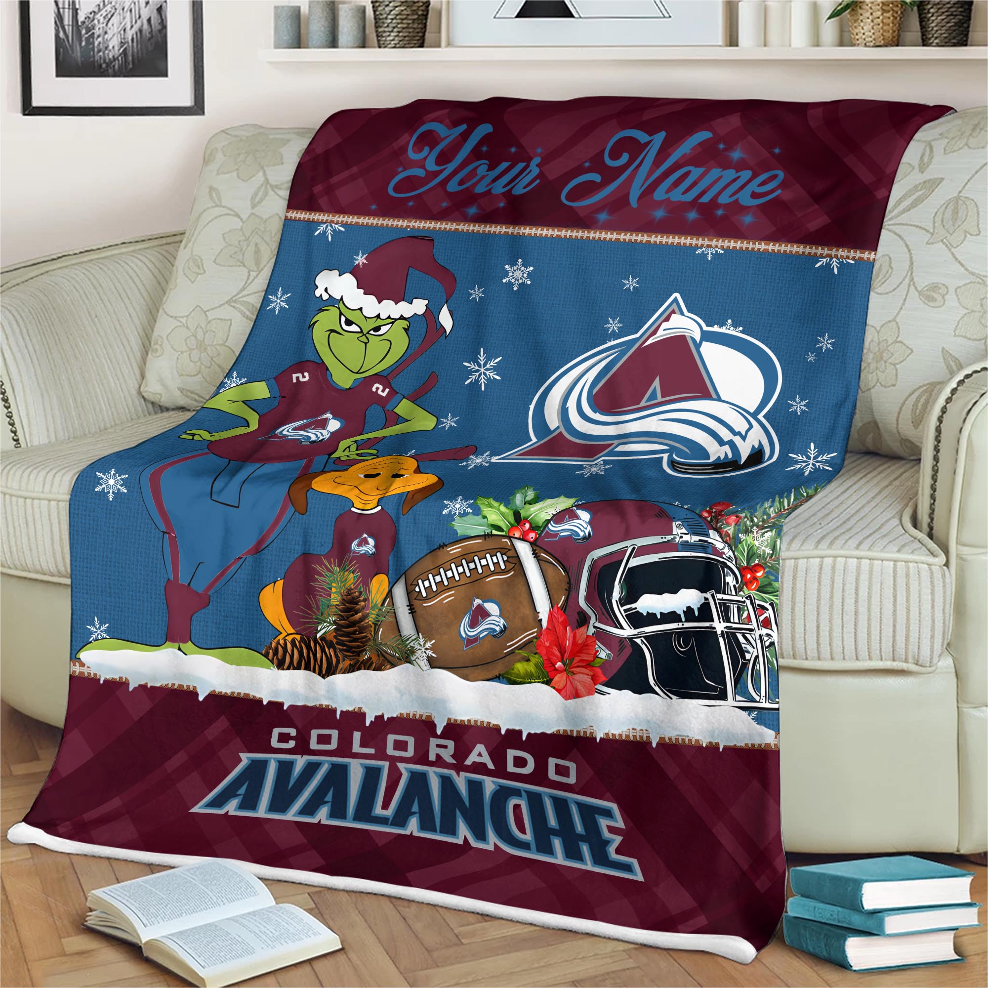 Sportswearmerch Colorado Avalanche NHL x Grinch Christmas Fleece Blanket For Fan
