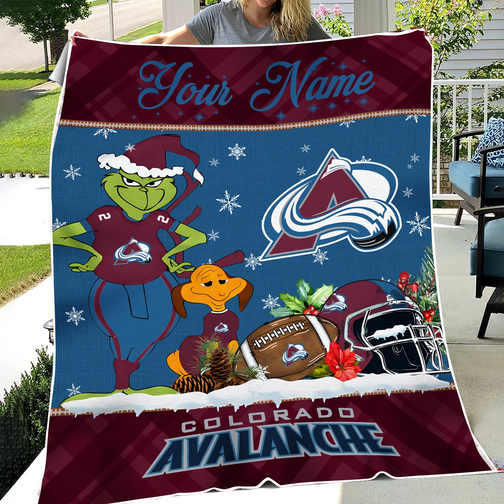 Sportswearmerch Colorado Avalanche NHL x Grinch Christmas Fleece Blanket For Fan