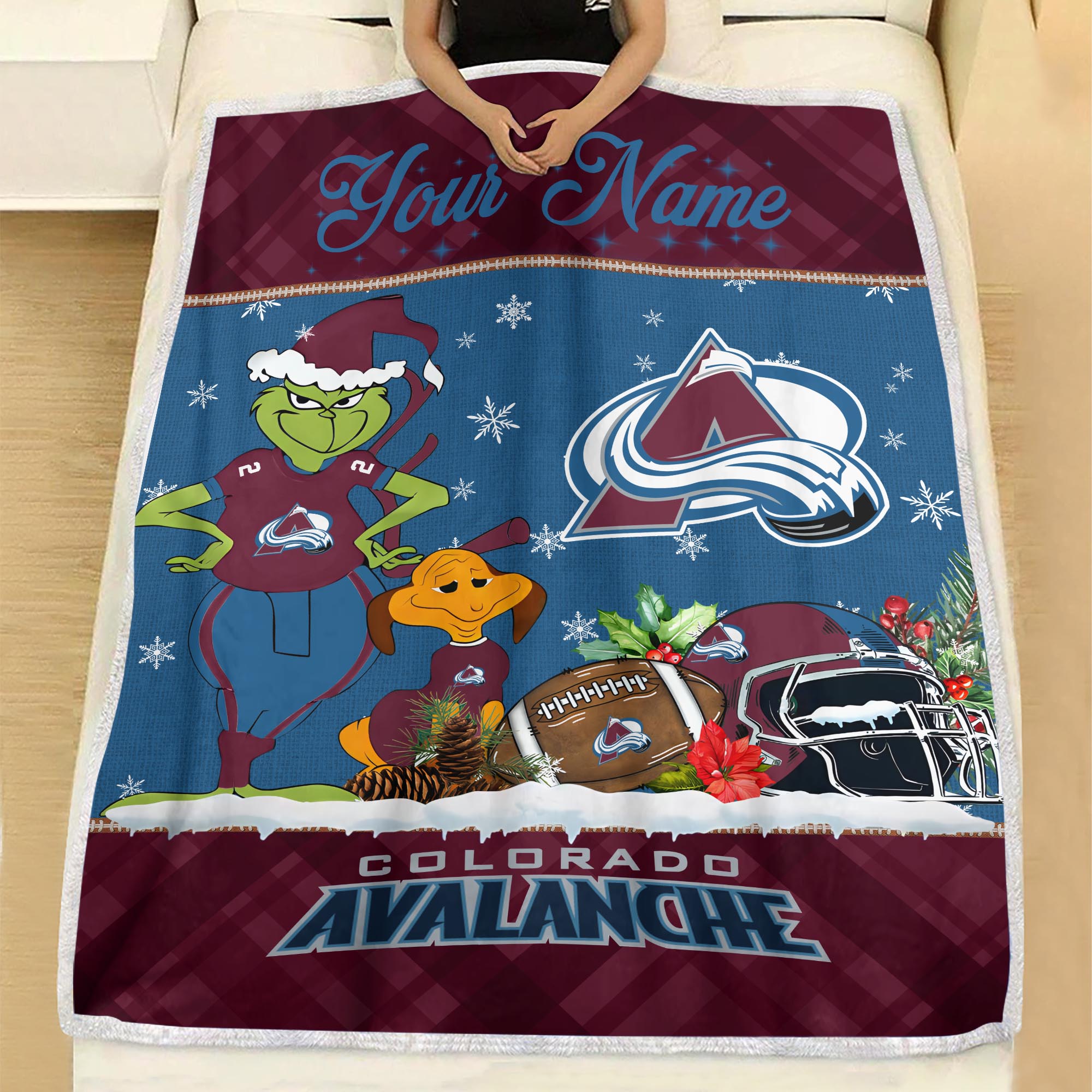 Sportswearmerch Colorado Avalanche NHL x Grinch Christmas Fleece Blanket For Fan