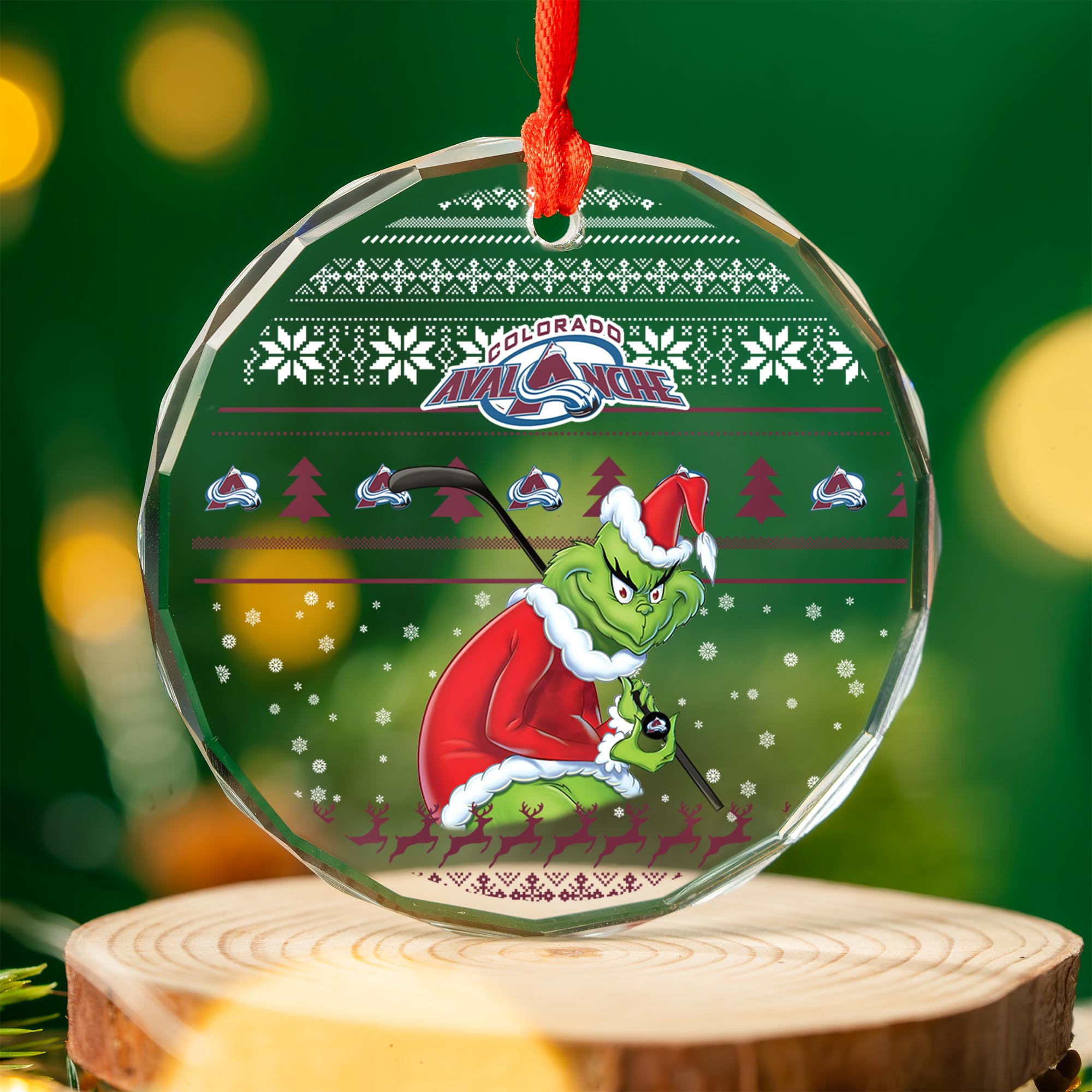 Sportswearmerch Colorado Avalanche NHL x Grinch Christmas Glass Ornament For Fans