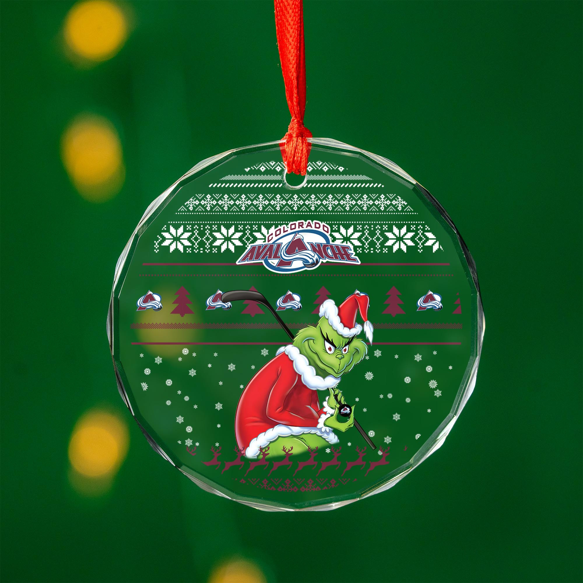 Sportswearmerch Colorado Avalanche NHL x Grinch Christmas Glass Ornament For Fans