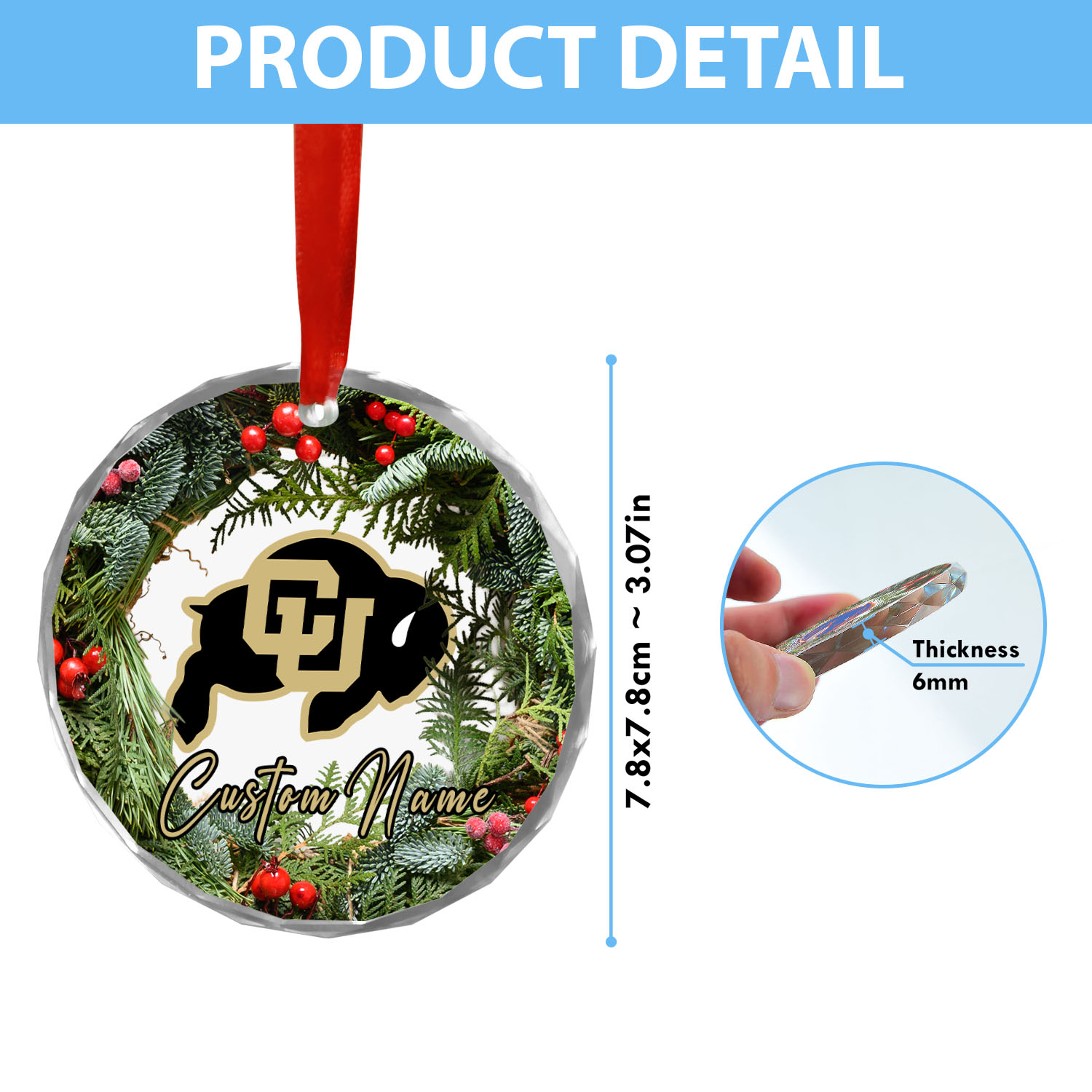 Sportswearmerch Colorado Buffaloes NCAA x Christmas Glass Ornament Gift For Fans