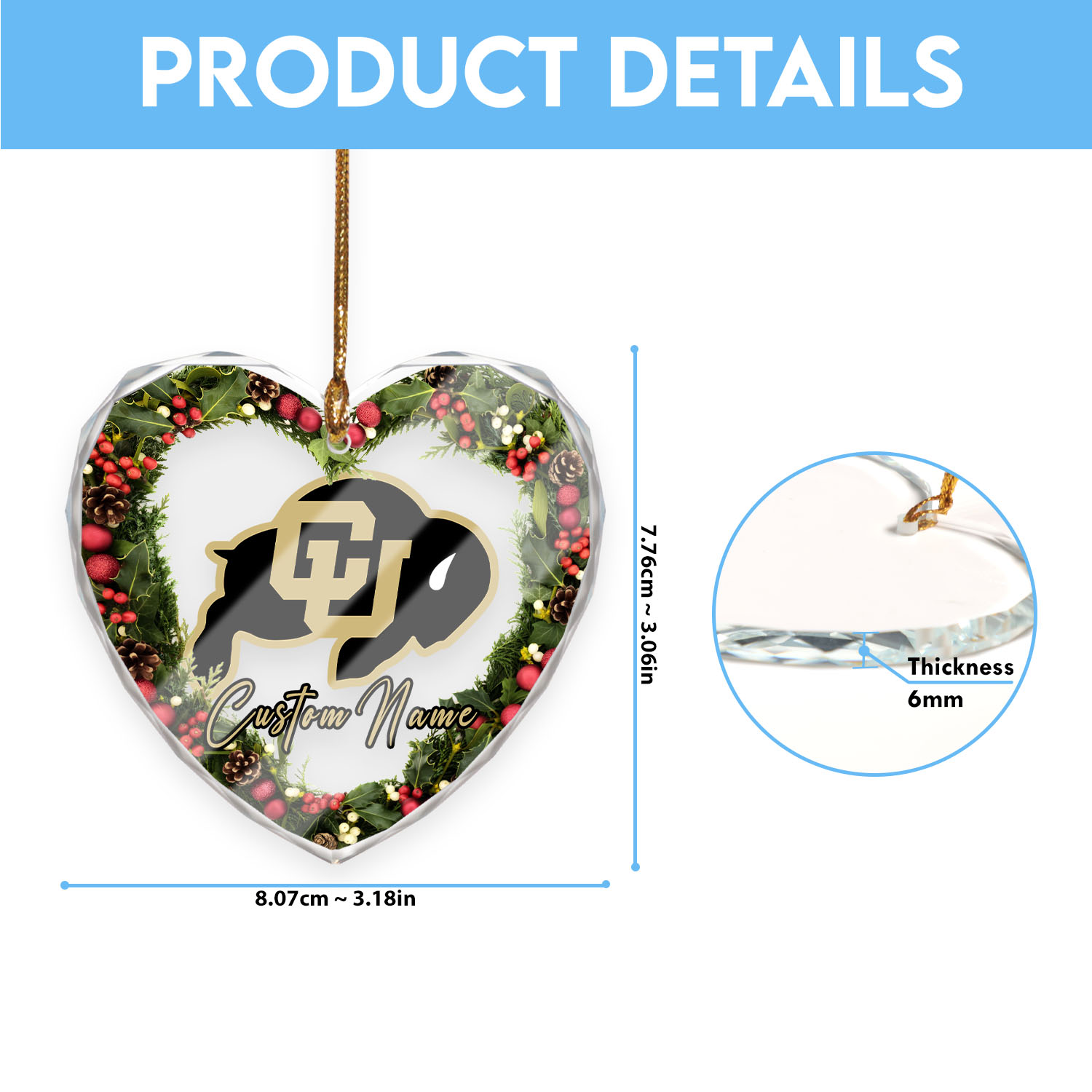 Sportswearmerch Colorado Buffaloes NCAA x Christmas Glass Ornament Gift For Fans
