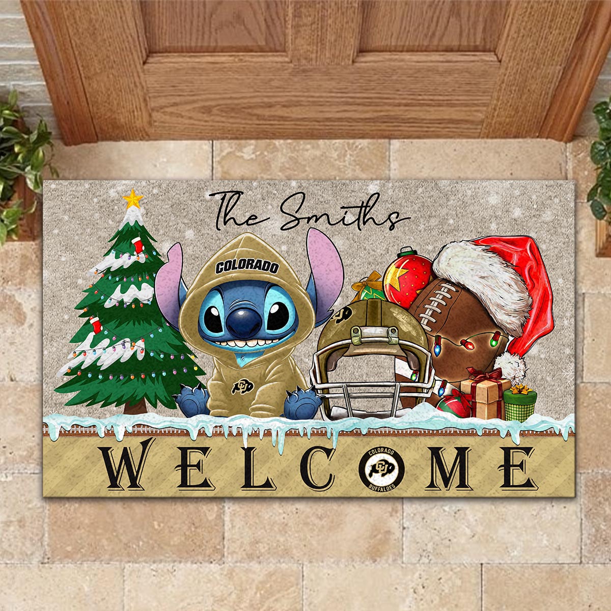 Sportswearmerch Colorado Buffaloes NCAA x Cute Stitch Christmas Doormat For Fan