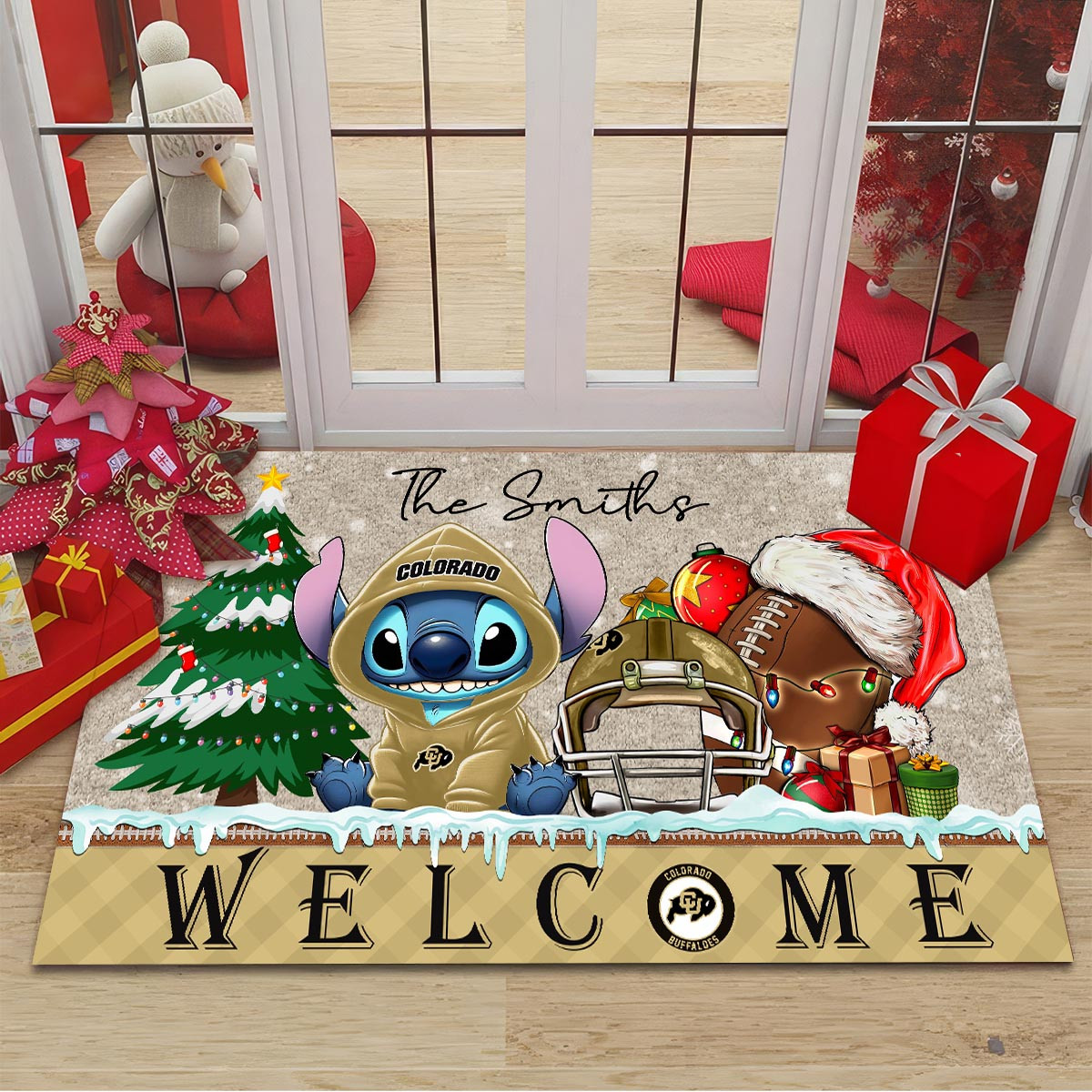 Sportswearmerch Colorado Buffaloes NCAA x Cute Stitch Christmas Doormat For Fan