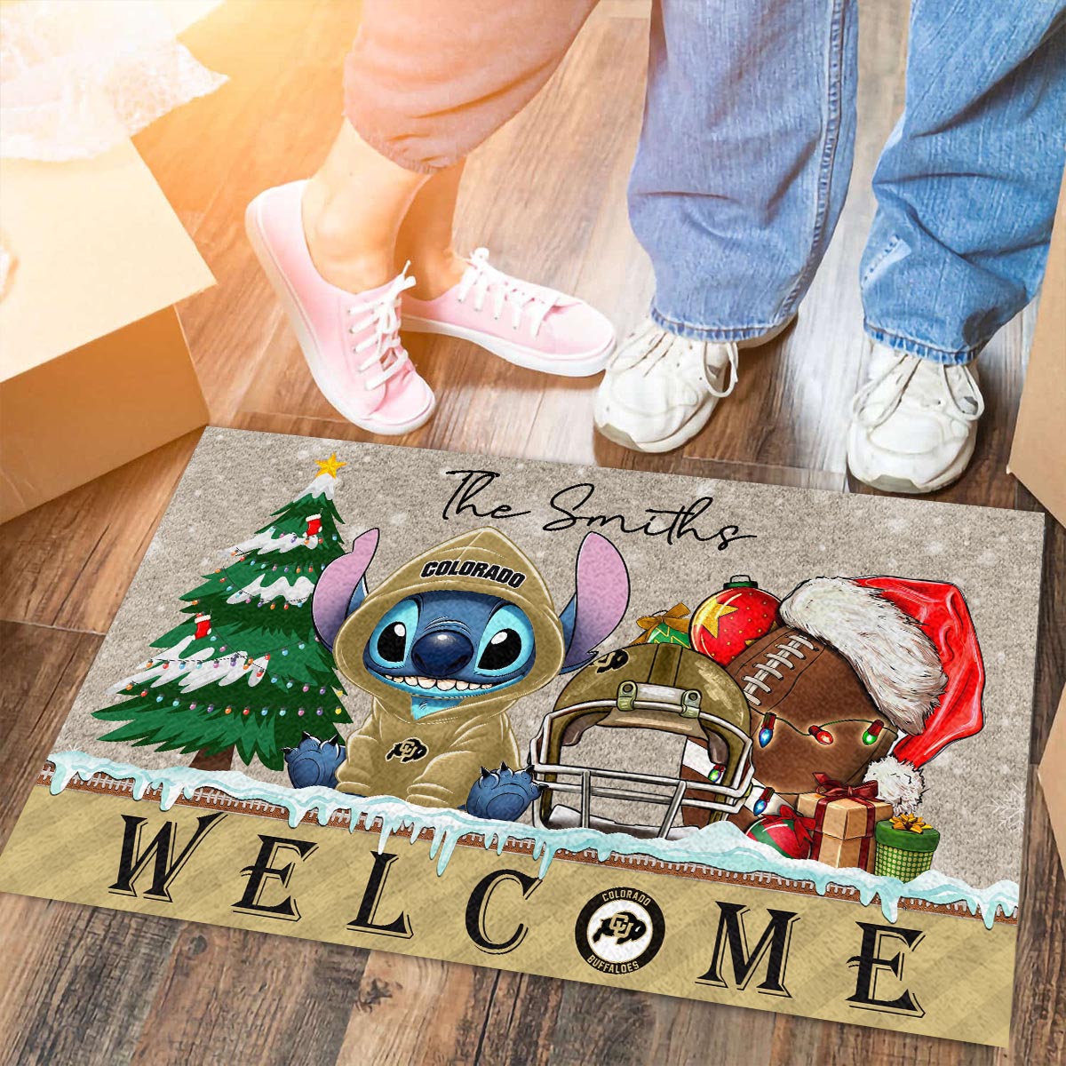 Sportswearmerch Colorado Buffaloes NCAA x Cute Stitch Christmas Doormat For Fan