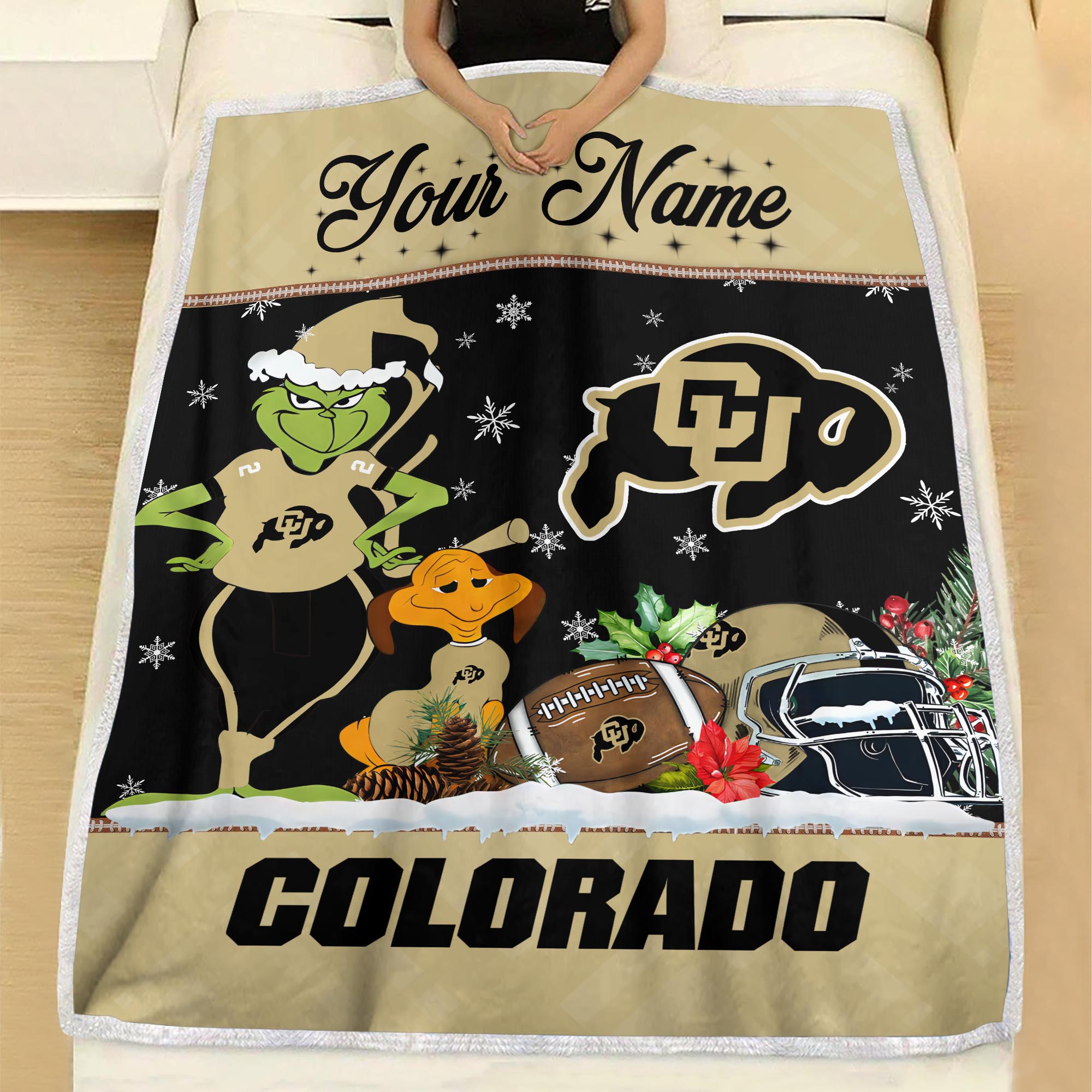 Sportswearmerch Colorado Buffaloes NCAA x Grinch Christmas Fleece Blanket For Fan