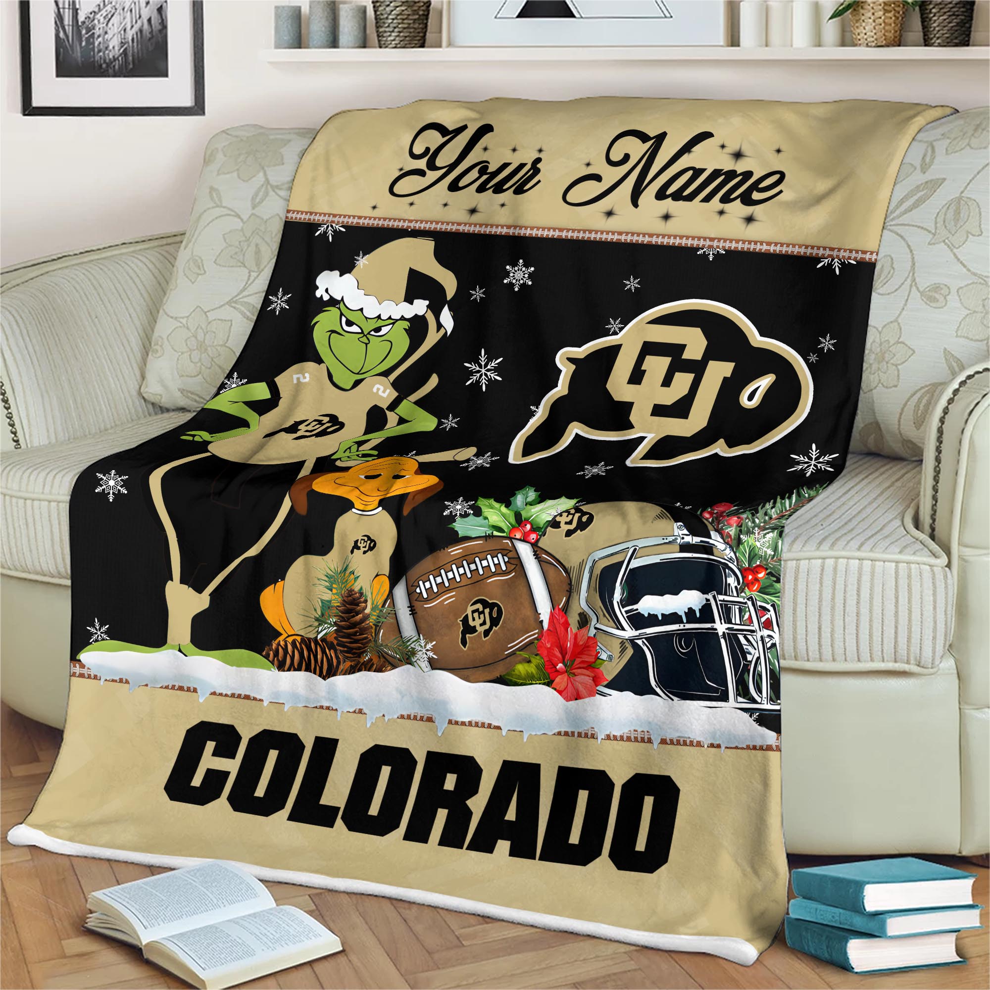 Sportswearmerch Colorado Buffaloes NCAA x Grinch Christmas Fleece Blanket For Fan
