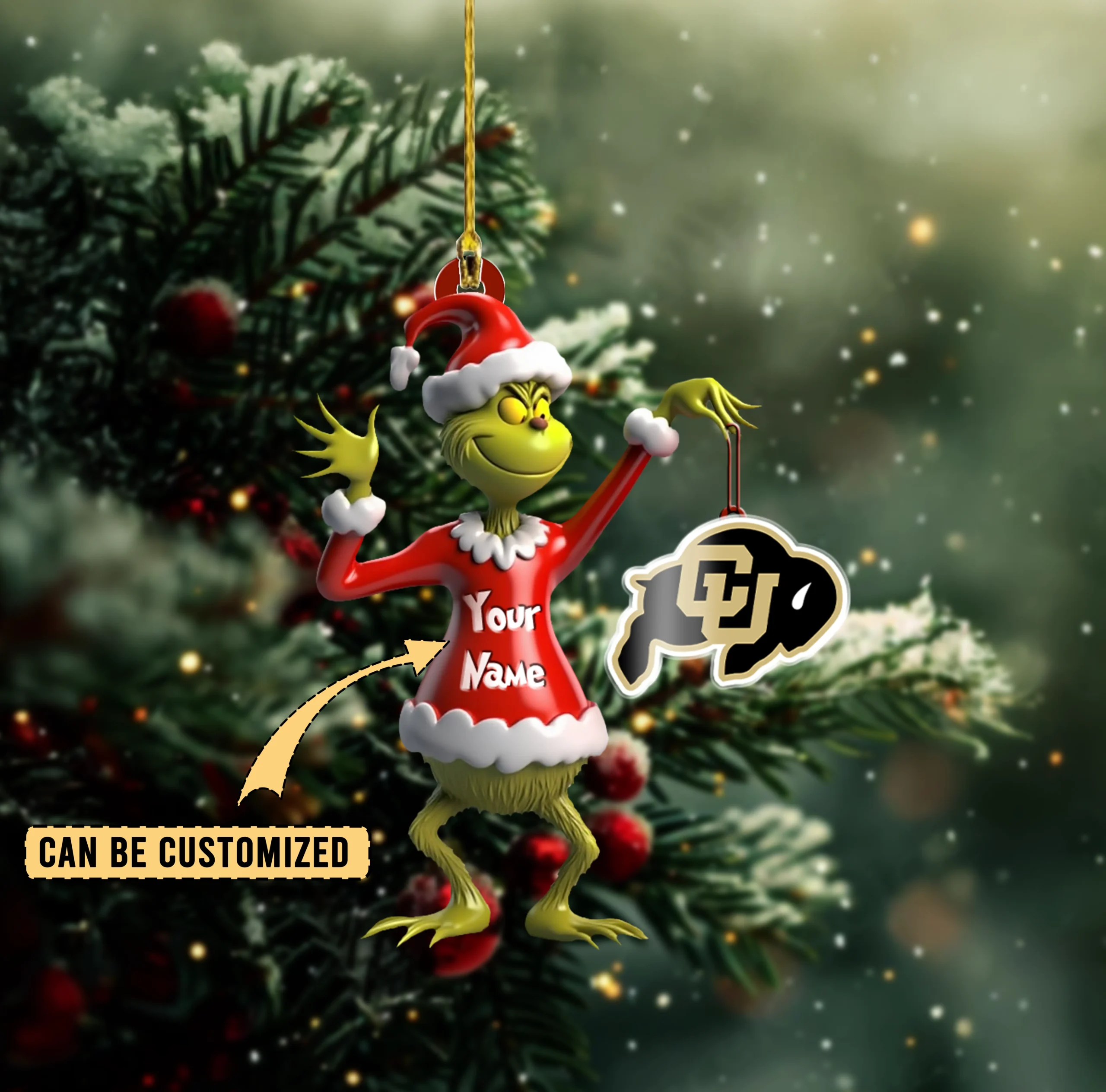 Sportswearmerch Colorado Buffaloes NCAA x The Grinch Acrylic Ornament Gift For Fans