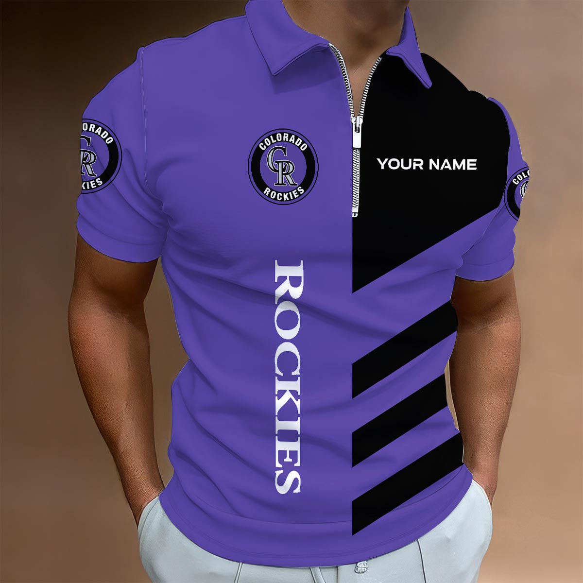 Sportswearmerch Colorado Rockies MLB Lapel Zip Polo Shirt For Fan