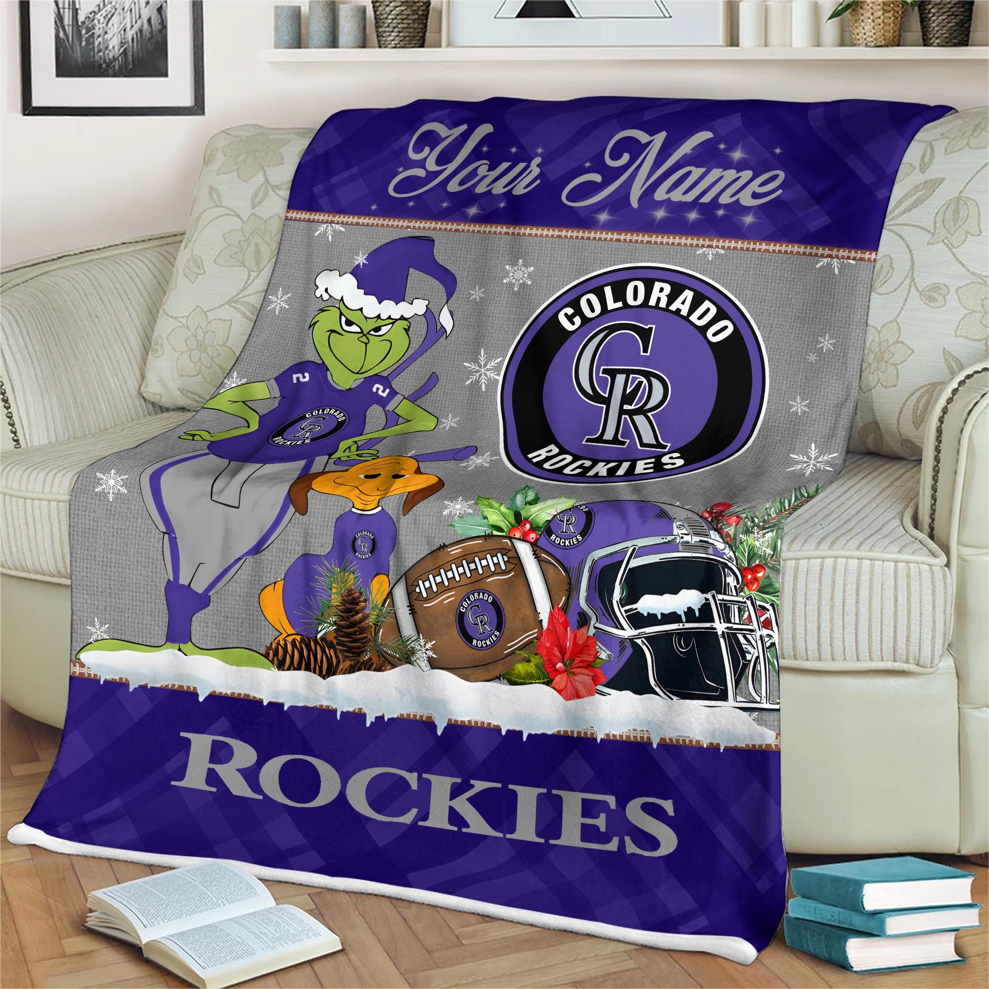 Sportswearmerch Colorado Rockies MLB x Grinch Christmas Fleece Blanket For Fan