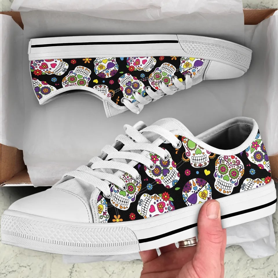 Sportswearmerch Colorful Sugar Skulls Low Top Canvas Sneakers Shoes For Men And Women