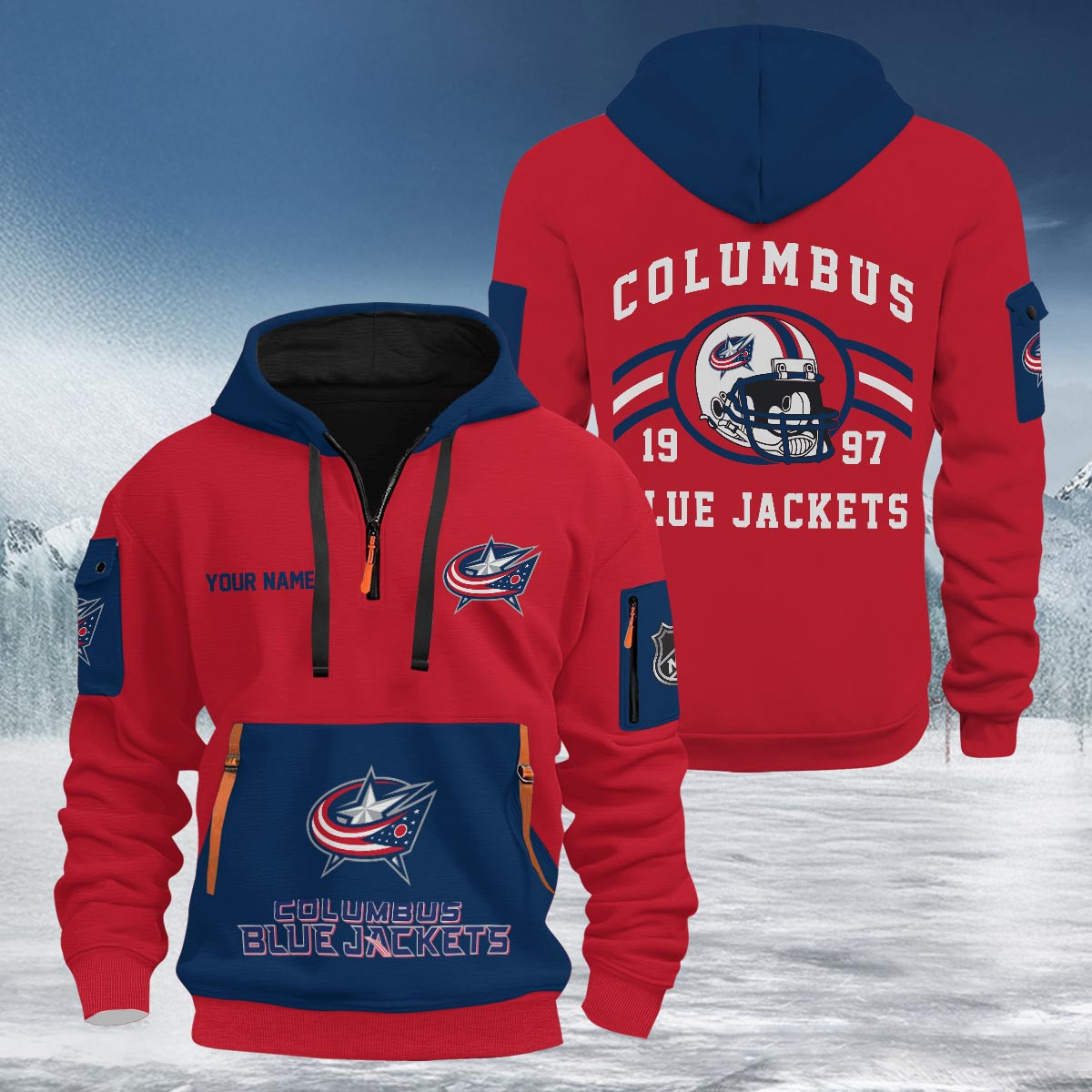 Sportswearmerch Columbus Blue Jackets NHL Half Zip Hoodie Personalized For Fan