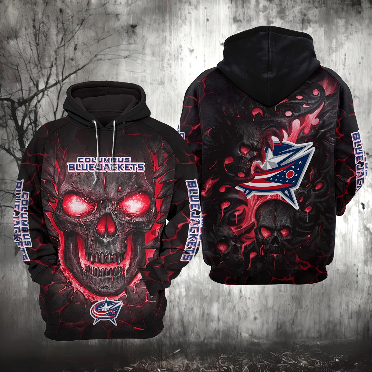 Sportswearmerch Columbus Blue Jackets NHL Lava Skull Hoodie For Fan