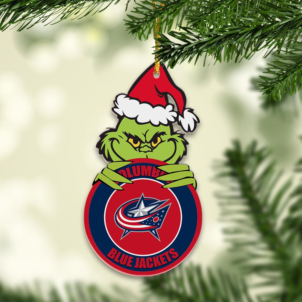 Sportswearmerch Columbus Blue Jackets NHL x Grinch Christmas Acrylic Ornament For Fans