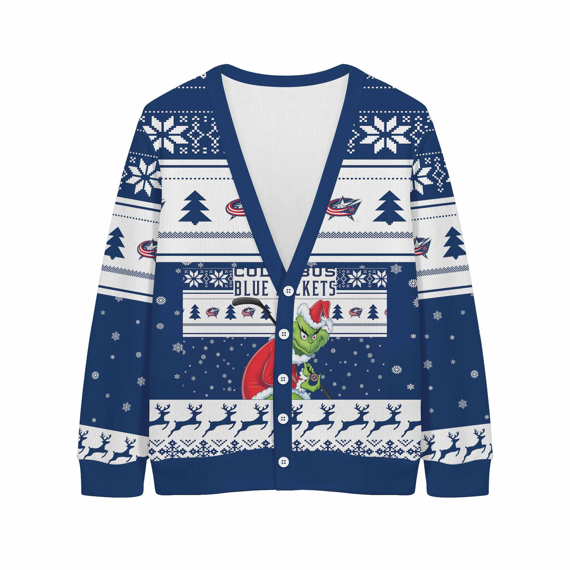 Sportswearmerch Columbus Blue Jackets NHL x Grinch Christmas Cardigan For Fan