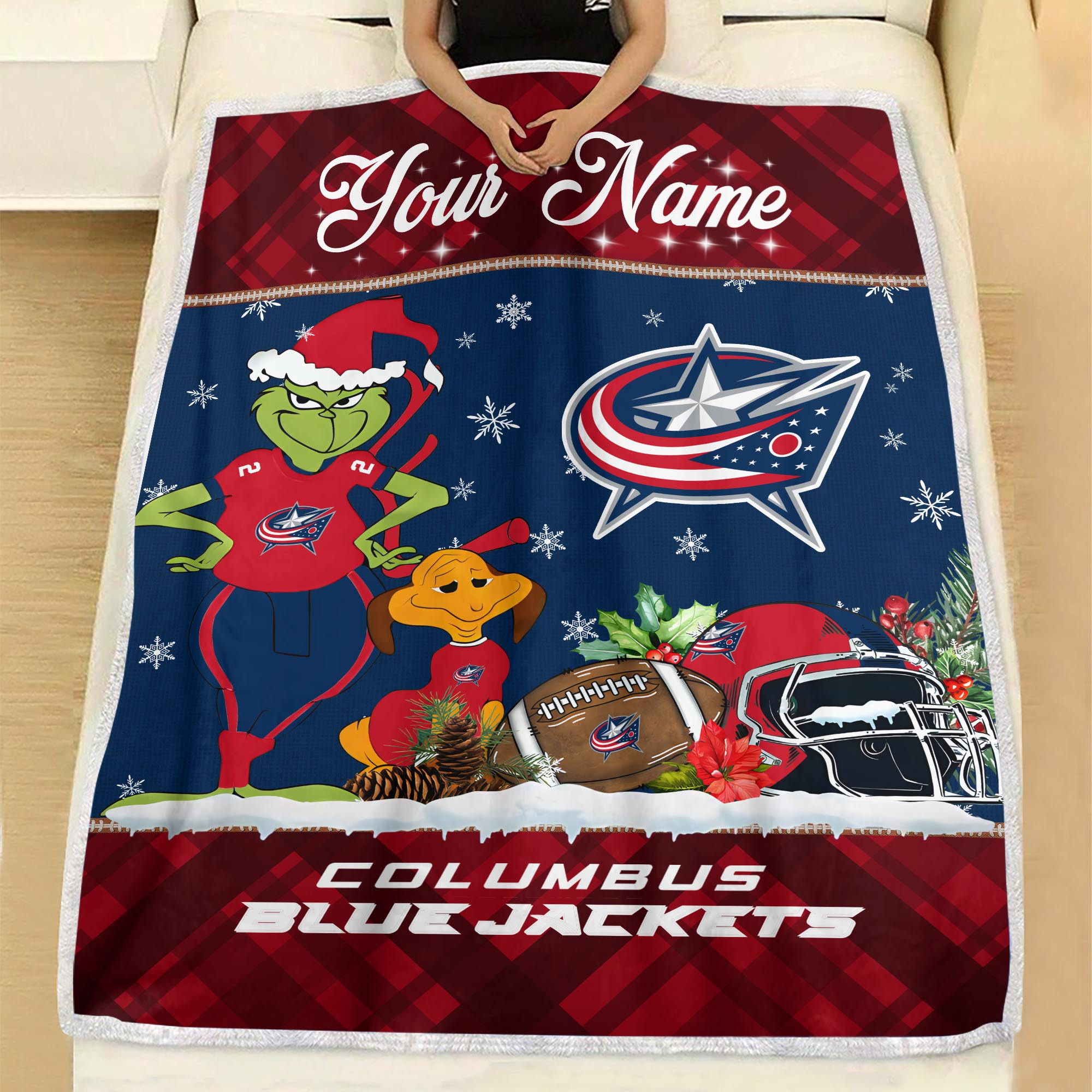 Sportswearmerch Columbus Blue Jackets NHL x Grinch Christmas Fleece Blanket For Fan