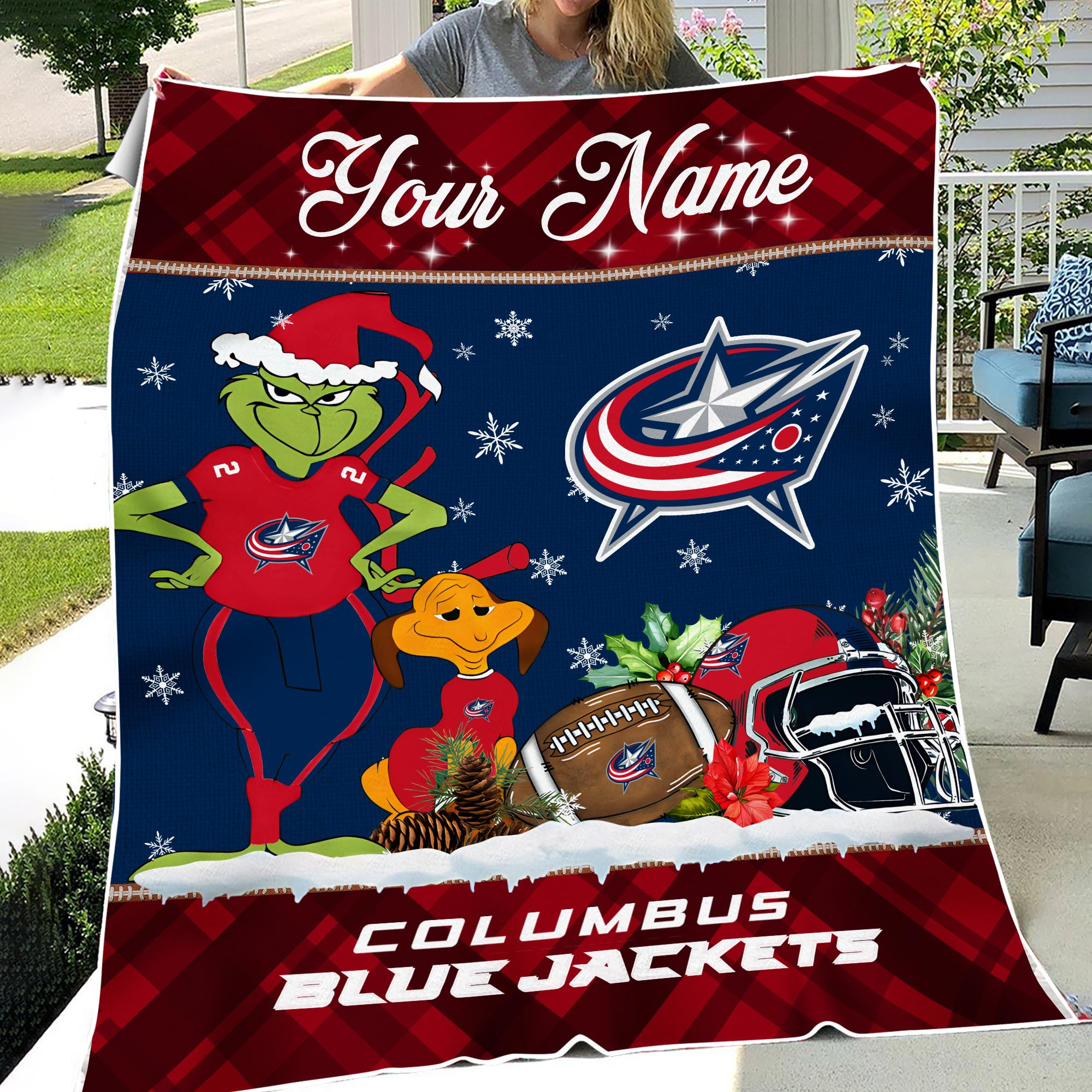 Sportswearmerch Columbus Blue Jackets NHL x Grinch Christmas Fleece Blanket For Fan
