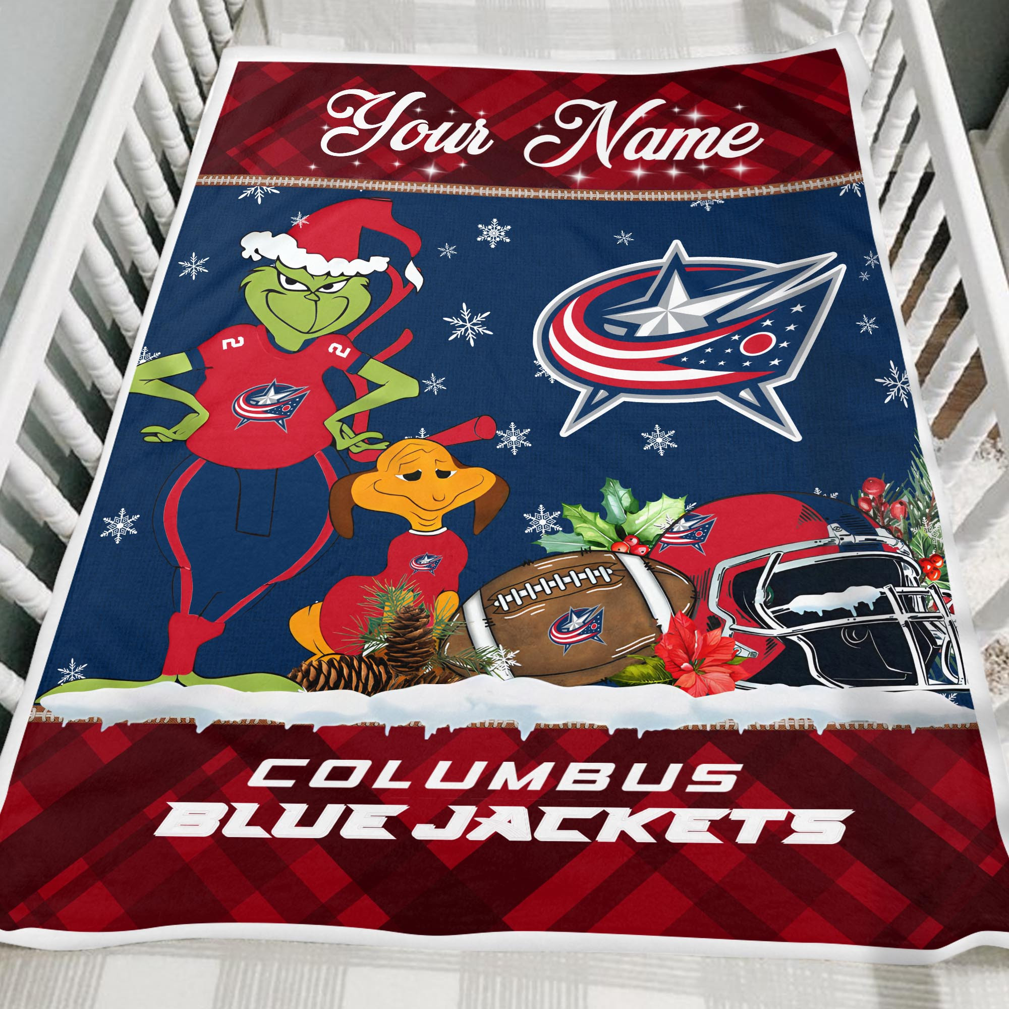 Sportswearmerch Columbus Blue Jackets NHL x Grinch Christmas Fleece Blanket For Fan