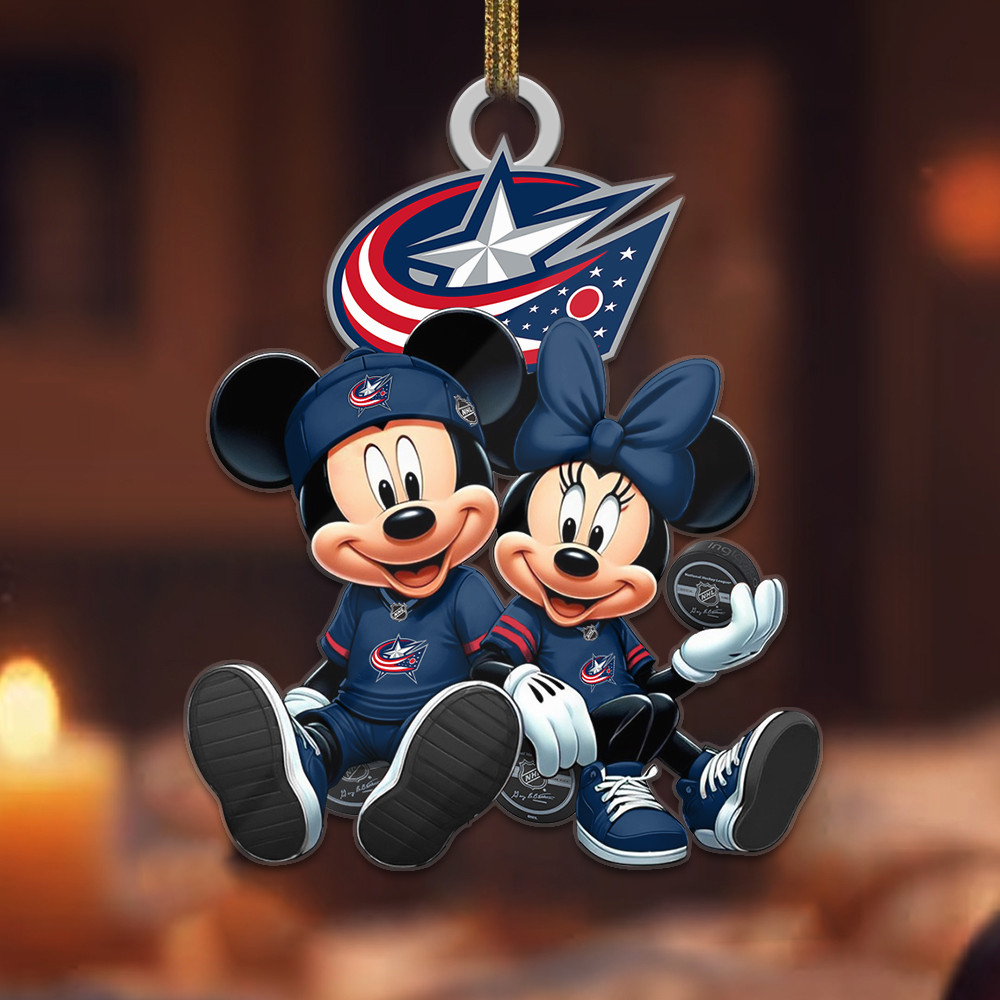 Sportswearmerch Columbus Blue Jackets NHL x Mickey and Minnie Mouse Personalized Acrylic Ornament For Fans