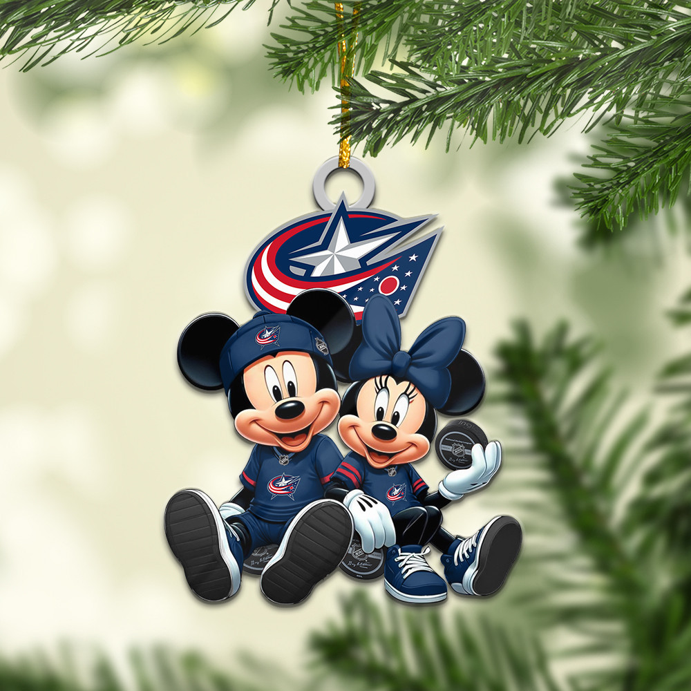 Sportswearmerch Columbus Blue Jackets NHL x Mickey and Minnie Mouse Personalized Acrylic Ornament For Fans