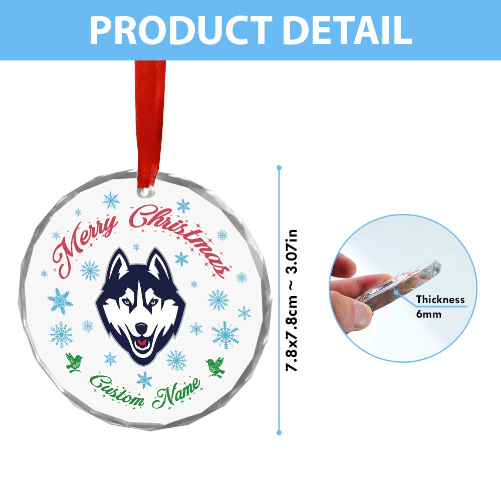 Sportswearmerch Connecticut Huskies NCAA x Christmas Glass Ornament Gift For Fans
