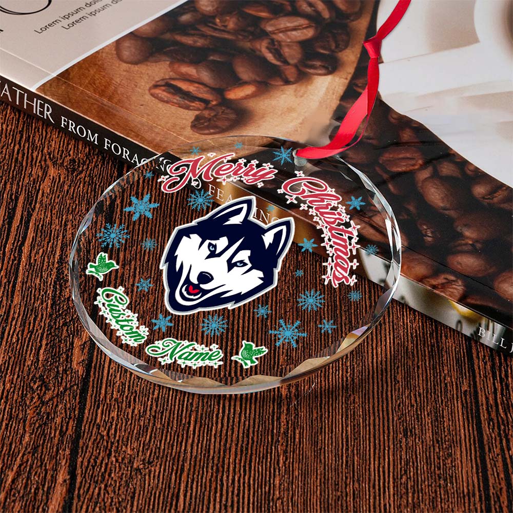 Sportswearmerch Connecticut Huskies NCAA x Christmas Glass Ornament Gift For Fans