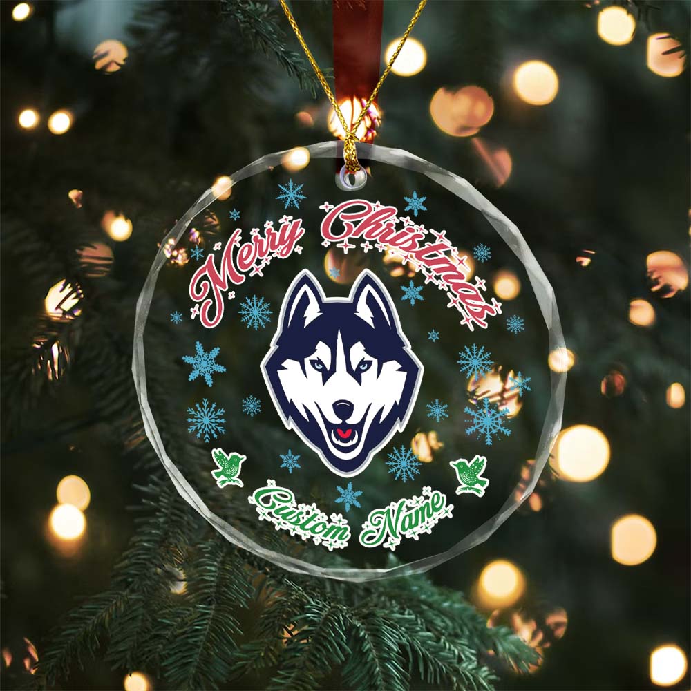Sportswearmerch Connecticut Huskies NCAA x Christmas Glass Ornament Gift For Fans