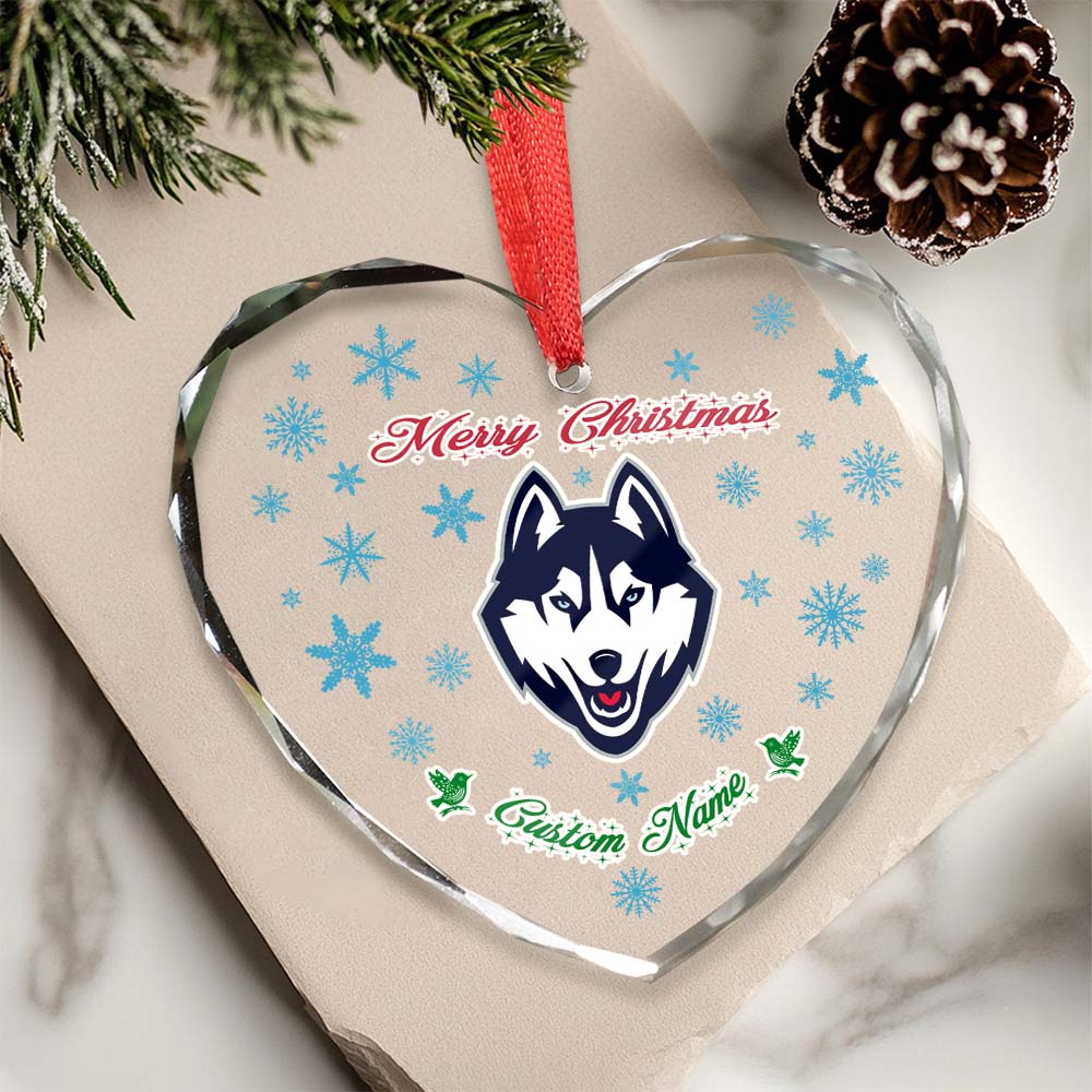 Sportswearmerch Connecticut Huskies NCAA x Christmas Glass Ornament Gift For Fans