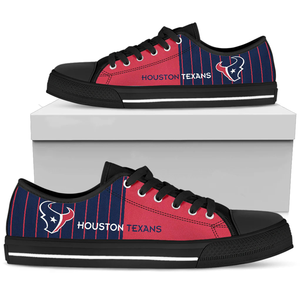 Sportswearmerch Cool Simple Design Vertical Stripes Houston Texans NFL Low Top Canvas Sneakers Shoes For Men And Women