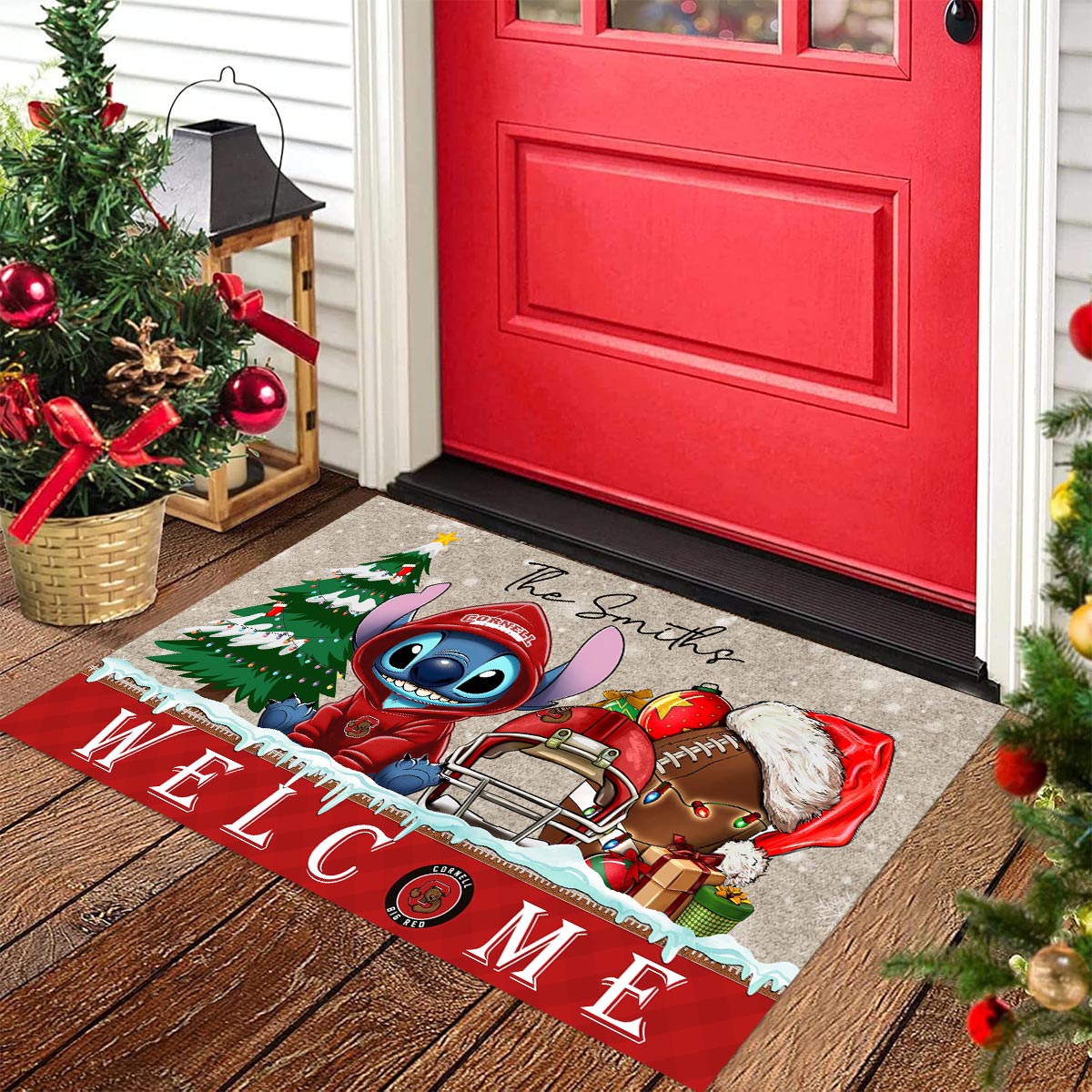 Sportswearmerch Cornell Big Red NCAA x Cute Stitch Christmas Doormat For Fan