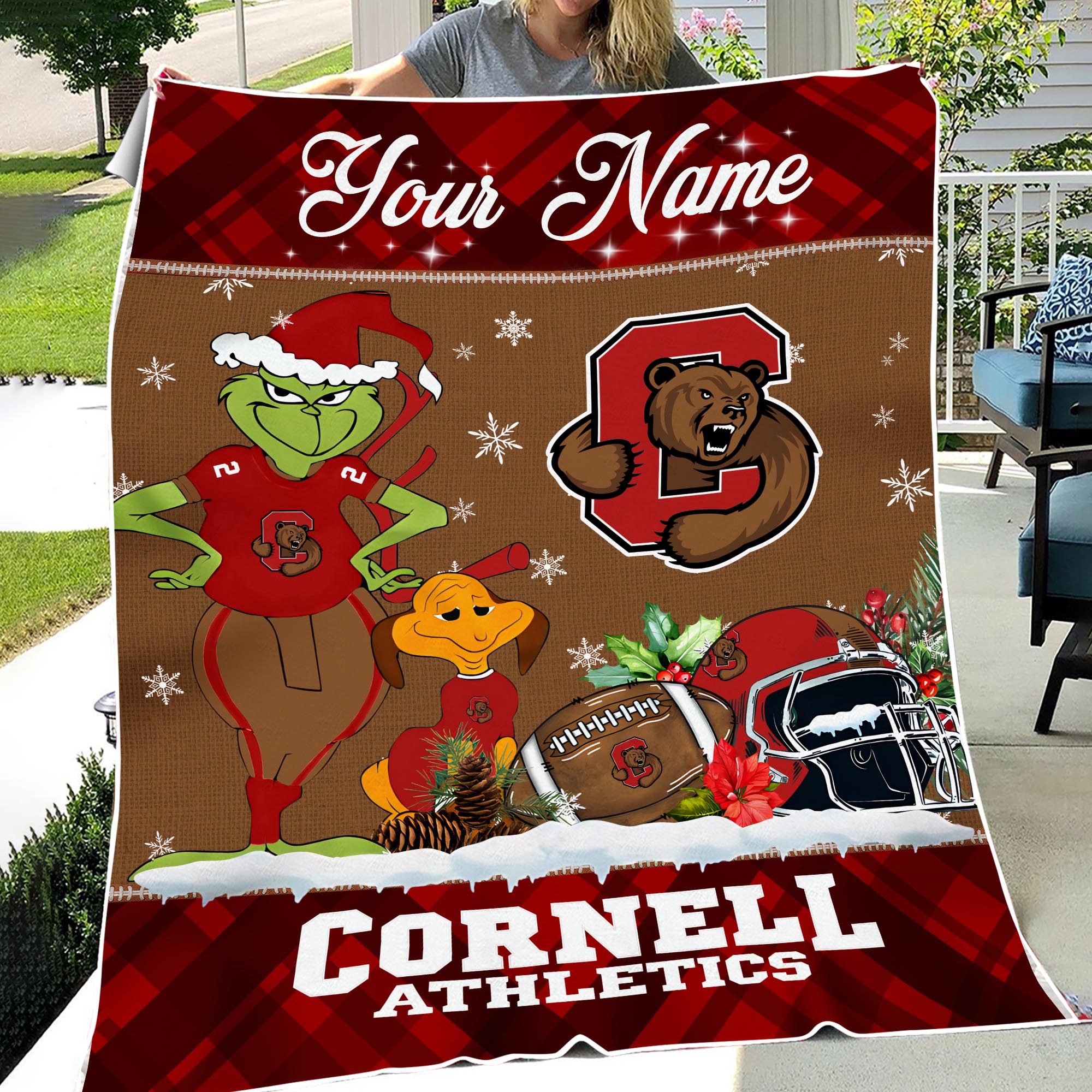 Sportswearmerch Cornell Big Red NCAA x Grinch Christmas Fleece Blanket For Fan