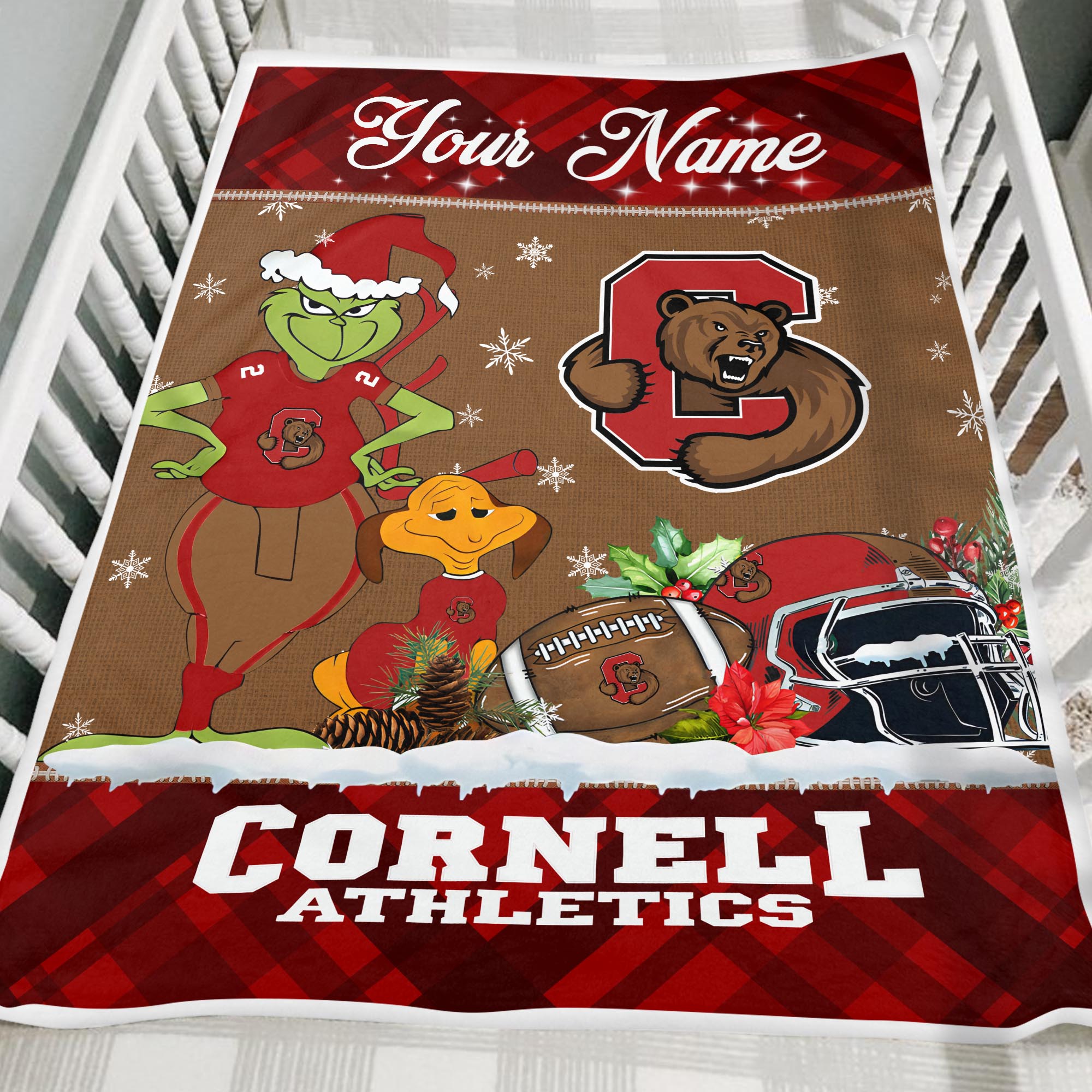 Sportswearmerch Cornell Big Red NCAA x Grinch Christmas Fleece Blanket For Fan