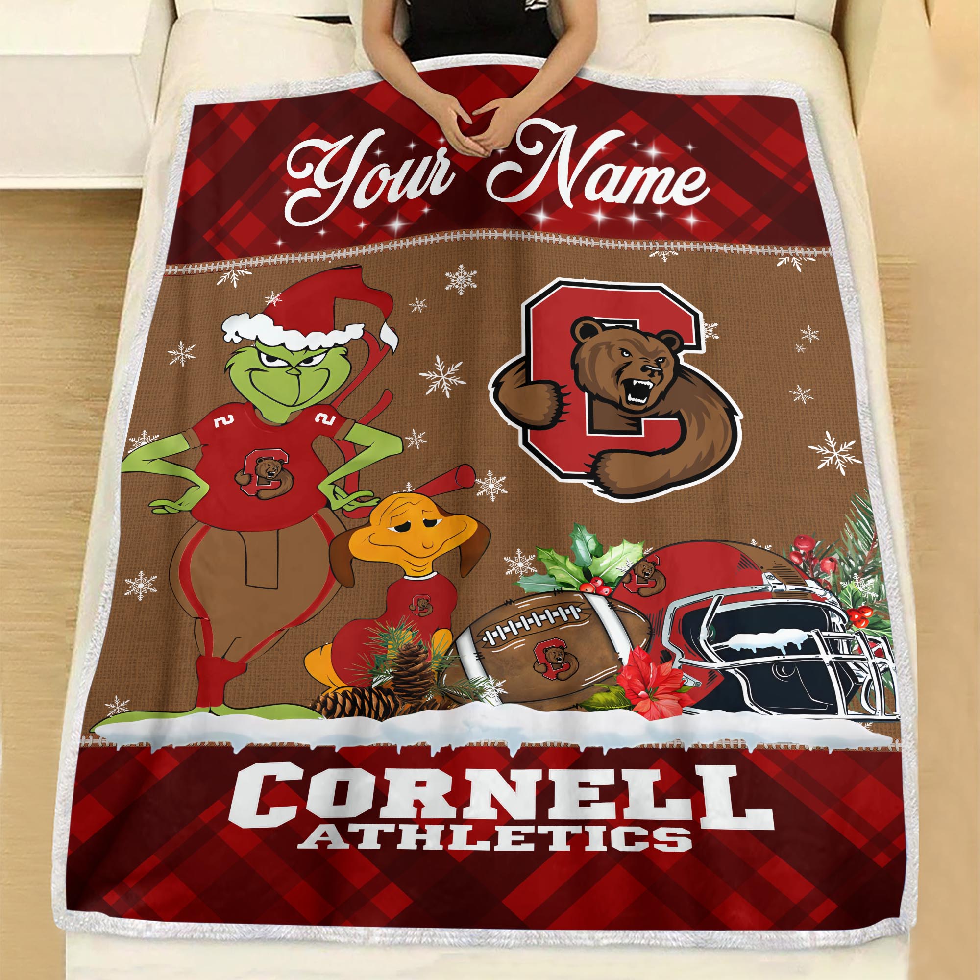 Sportswearmerch Cornell Big Red NCAA x Grinch Christmas Fleece Blanket For Fan