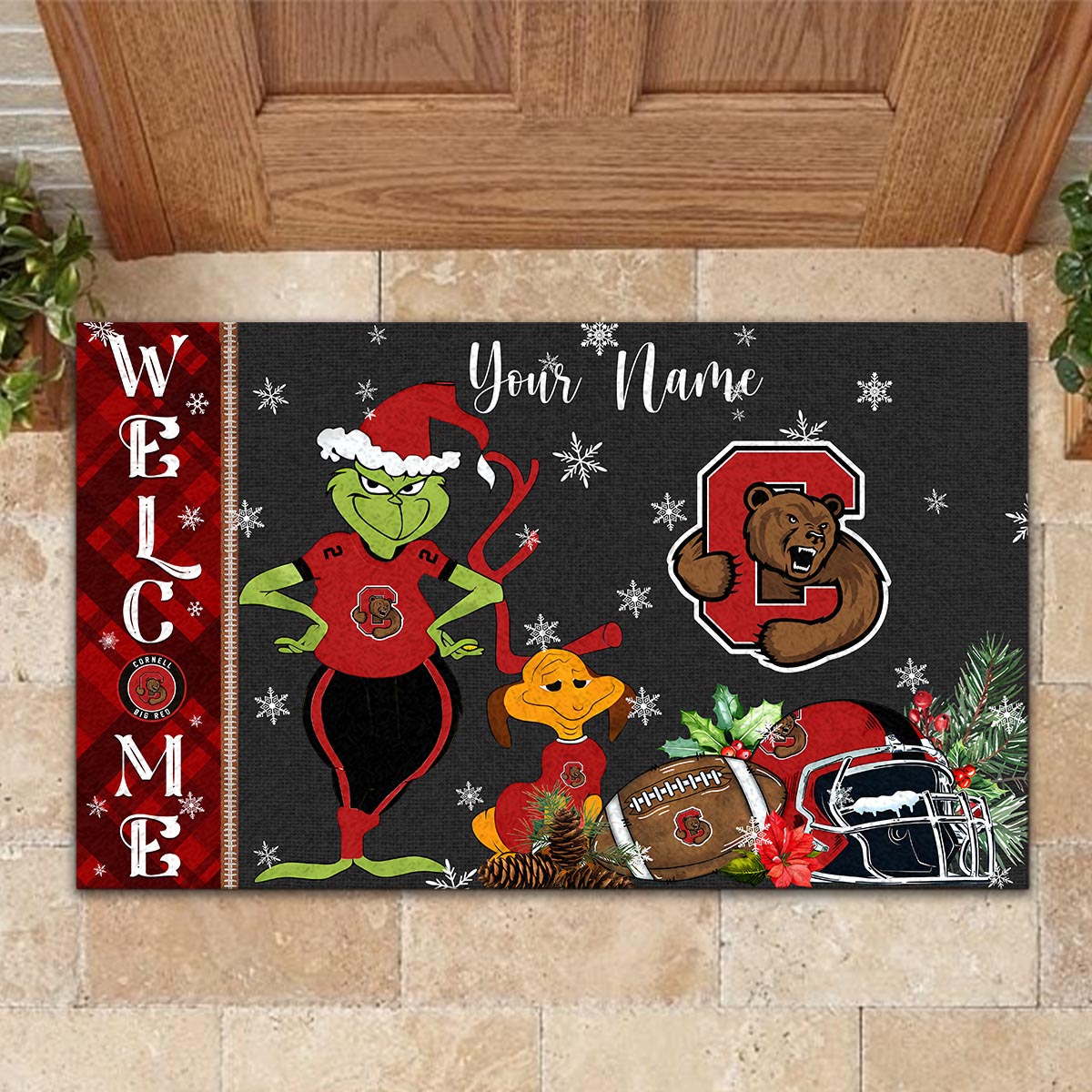 Sportswearmerch Cornell Big Red NCAA x Grinch Christmas Welcome Football Doormat For Fan