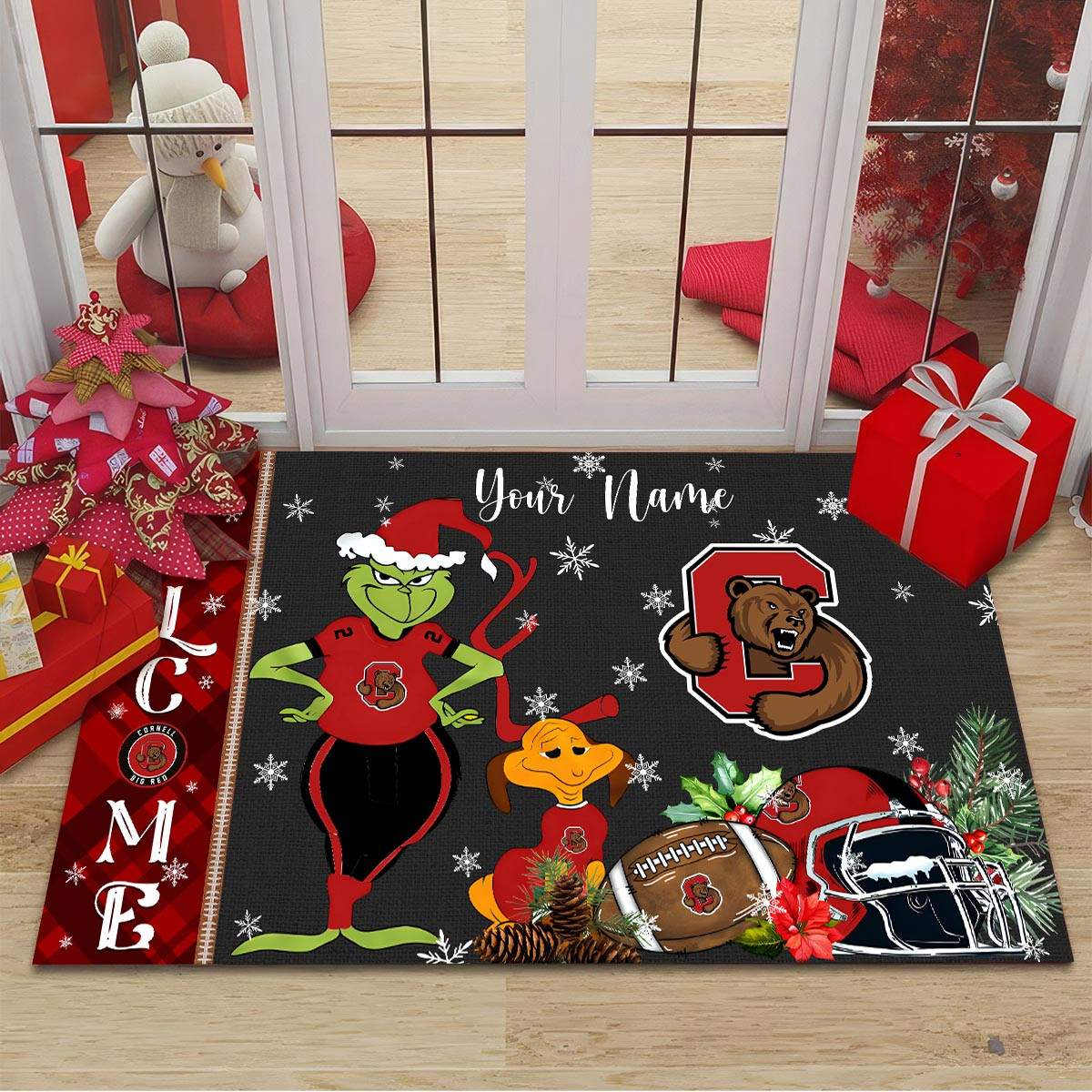 Sportswearmerch Cornell Big Red NCAA x Grinch Christmas Welcome Football Doormat For Fan