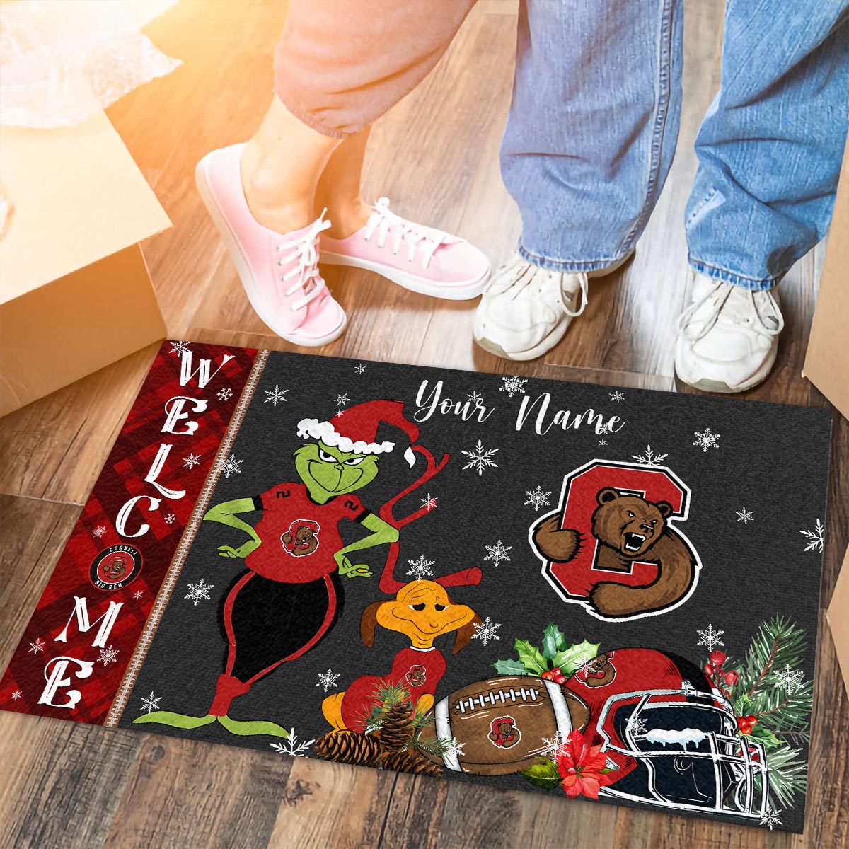 Sportswearmerch Cornell Big Red NCAA x Grinch Christmas Welcome Football Doormat For Fan