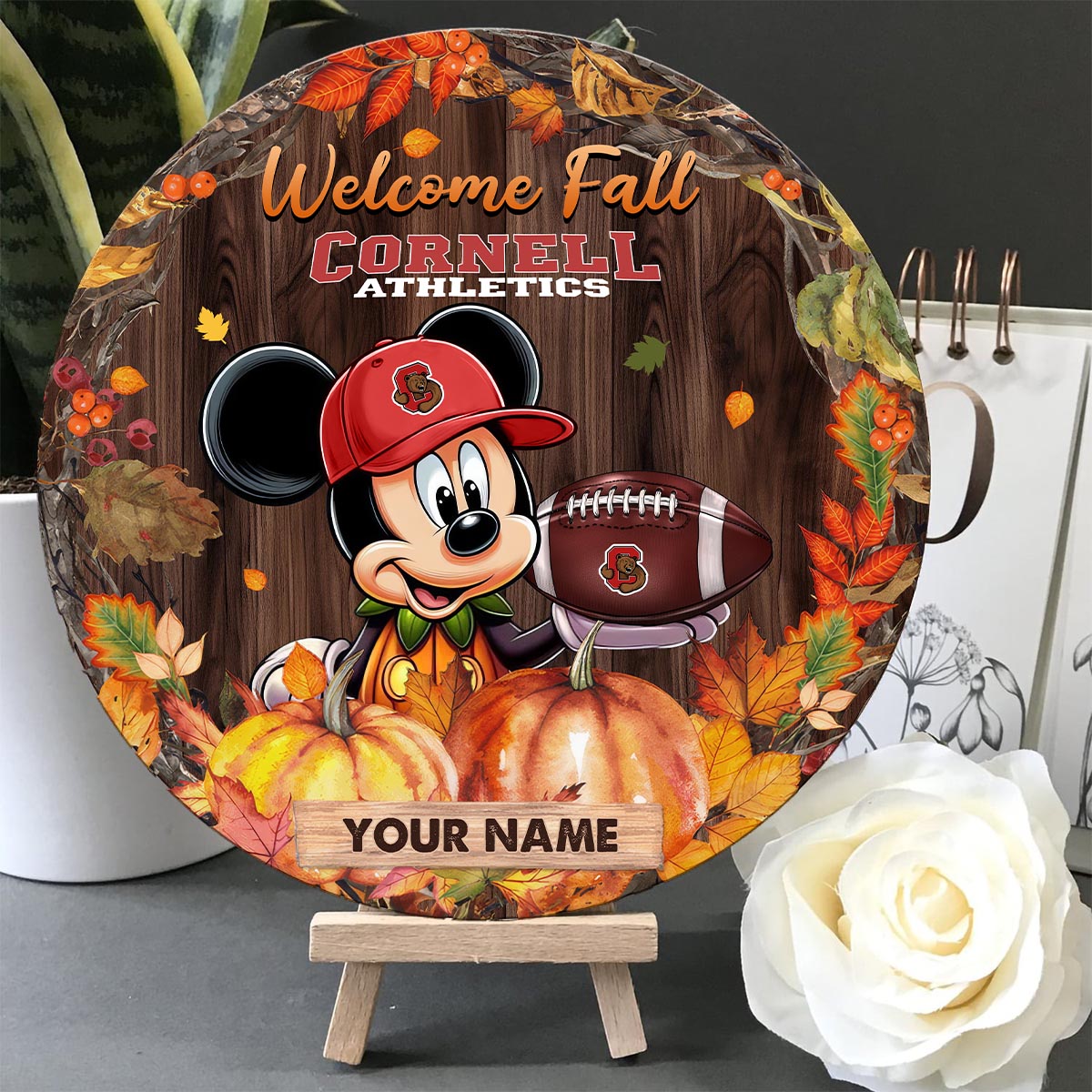 Sportswearmerch Cornell Big Red NCAA x Mickey Round Wooden Sign For Fan