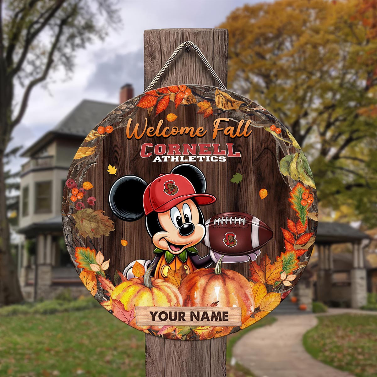 Sportswearmerch Cornell Big Red NCAA x Mickey Round Wooden Sign For Fan