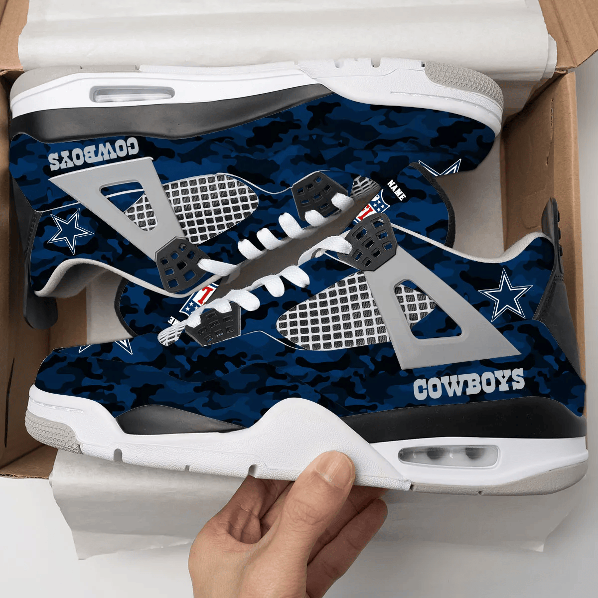 Sportswearmerch Dallas Cowboys NFL Camo Air Jordan 4 SneakerAJ4 Sneakers Shoes For Men And Women