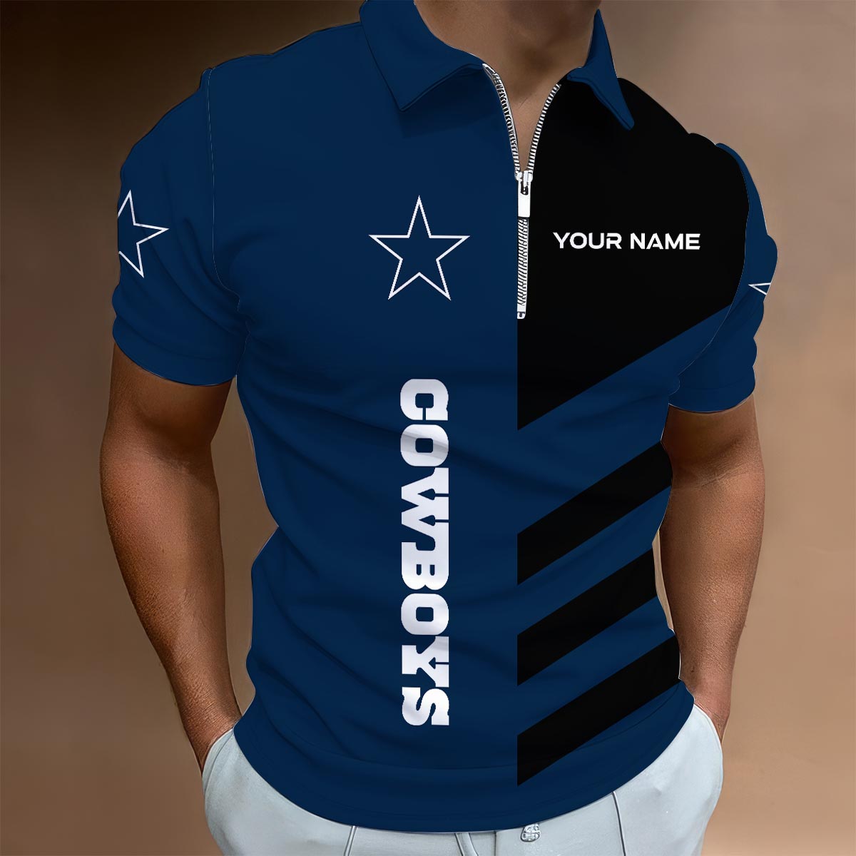 Sportswearmerch Dallas Cowboys NFL Lapel Zip Polo Shirt For Fan
