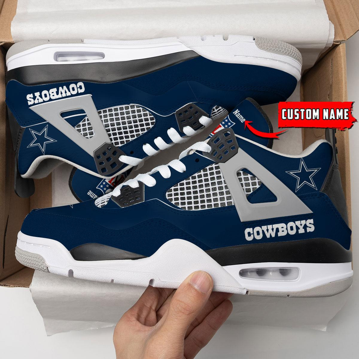 Sportswearmerch Dallas Cowboys NFL Personalized Air Jordan 4 AJ4 Sneakers Shoes For Men And Women