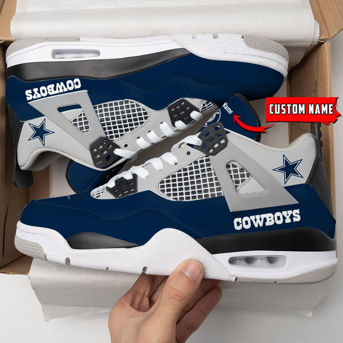Sportswearmerch Dallas Cowboys NFL Personalized Air Jordan 4 SnAJ4 Sneakers Shoes For Men And Women