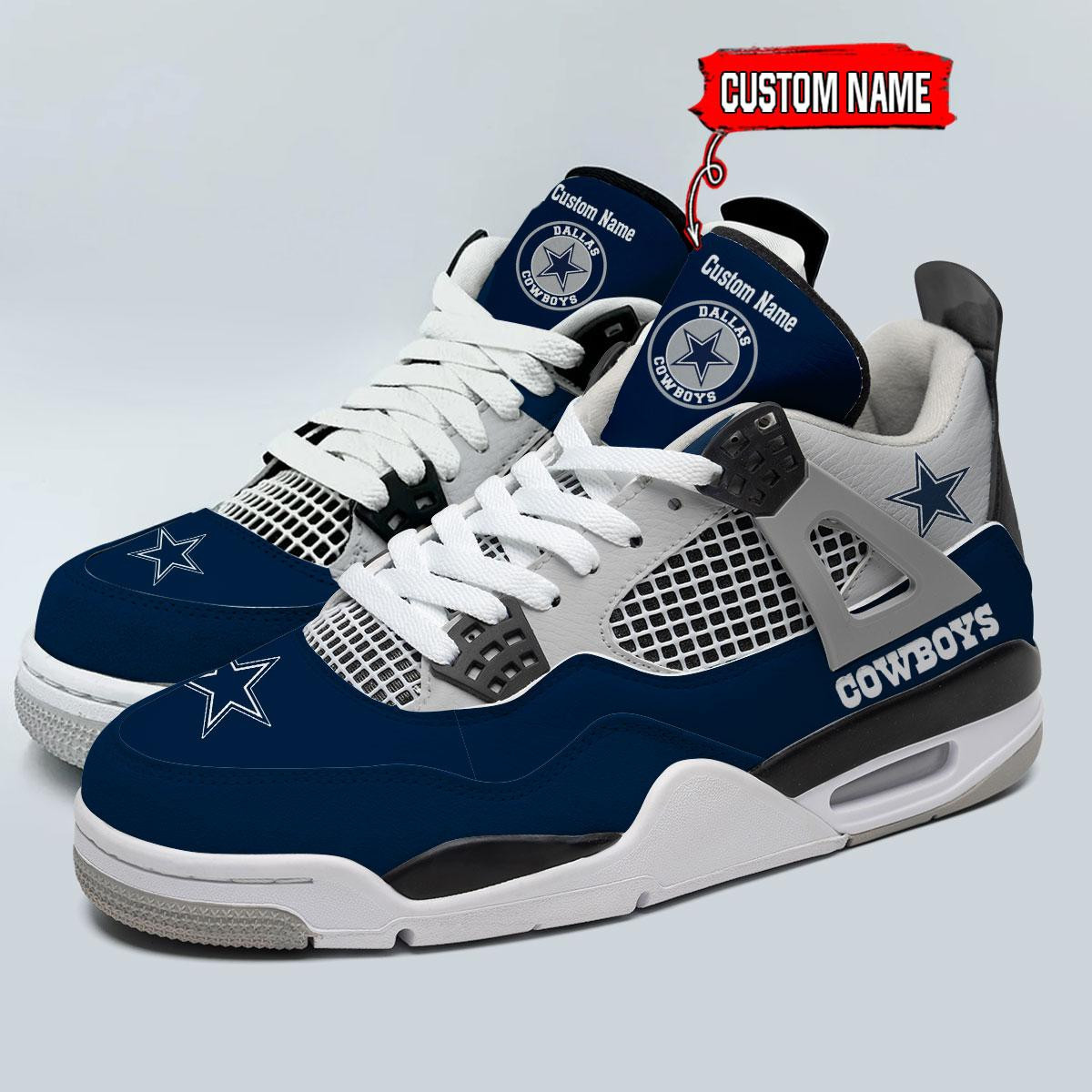 Sportswearmerch Dallas Cowboys NFL Personalized AJ4 Sneakers Shoes For Men And Women