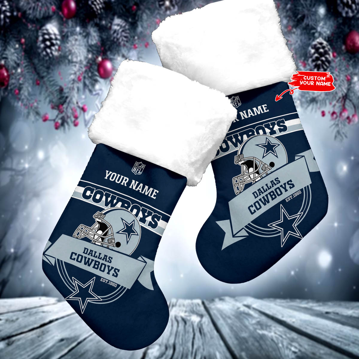 Sportswearmerch Dallas Cowboys NFL Personalized Christmas Socks For Fan