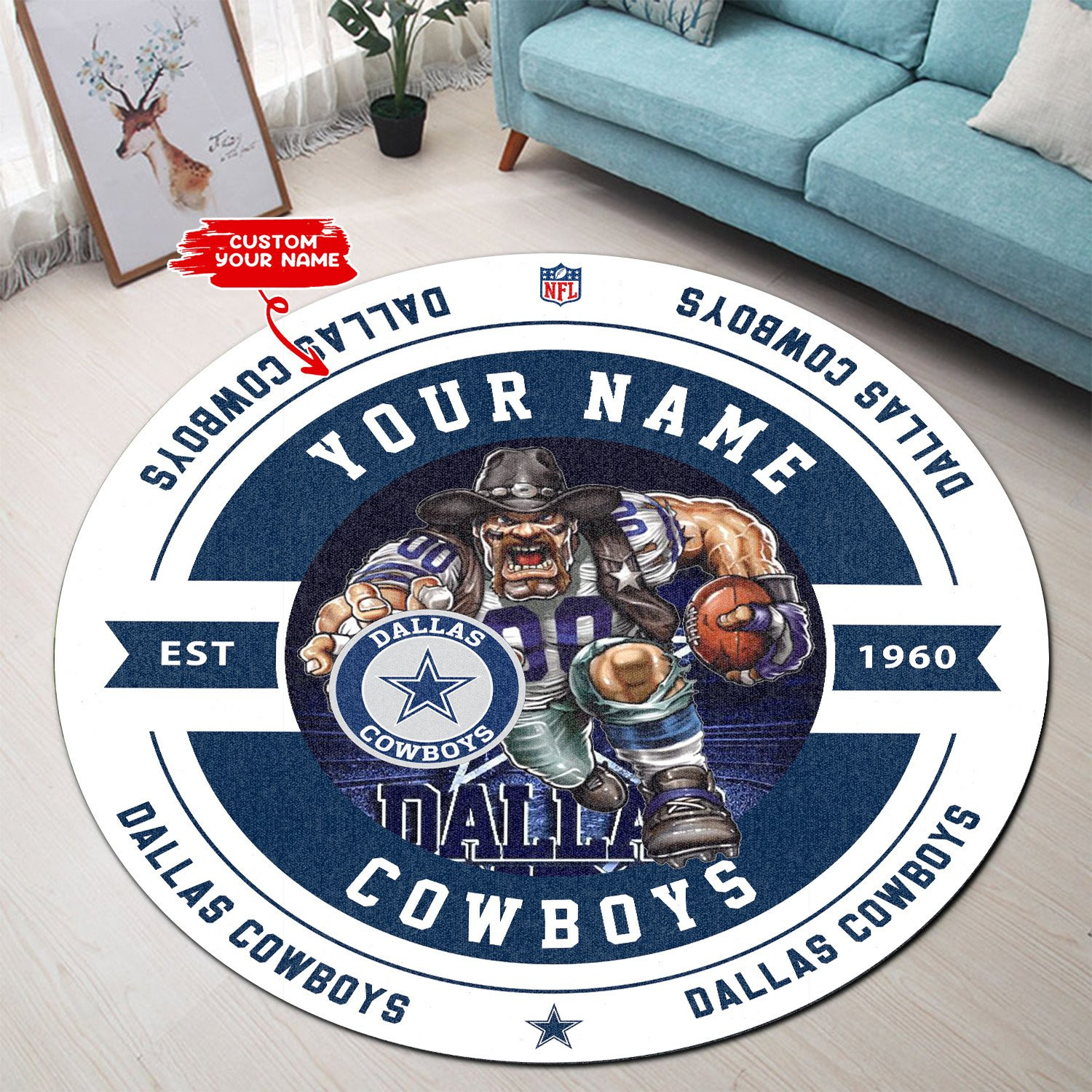 Sportswearmerch Dallas Cowboys NFL Personalized Round Rug For Fan