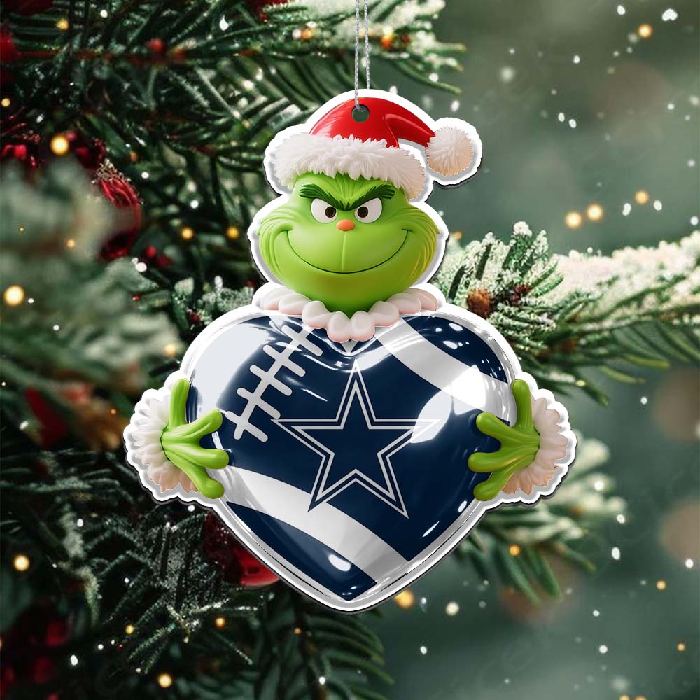 Sportswearmerch Dallas Cowboys NFL The Grinch x Christmas Acrylic Ornament Gift For Fan