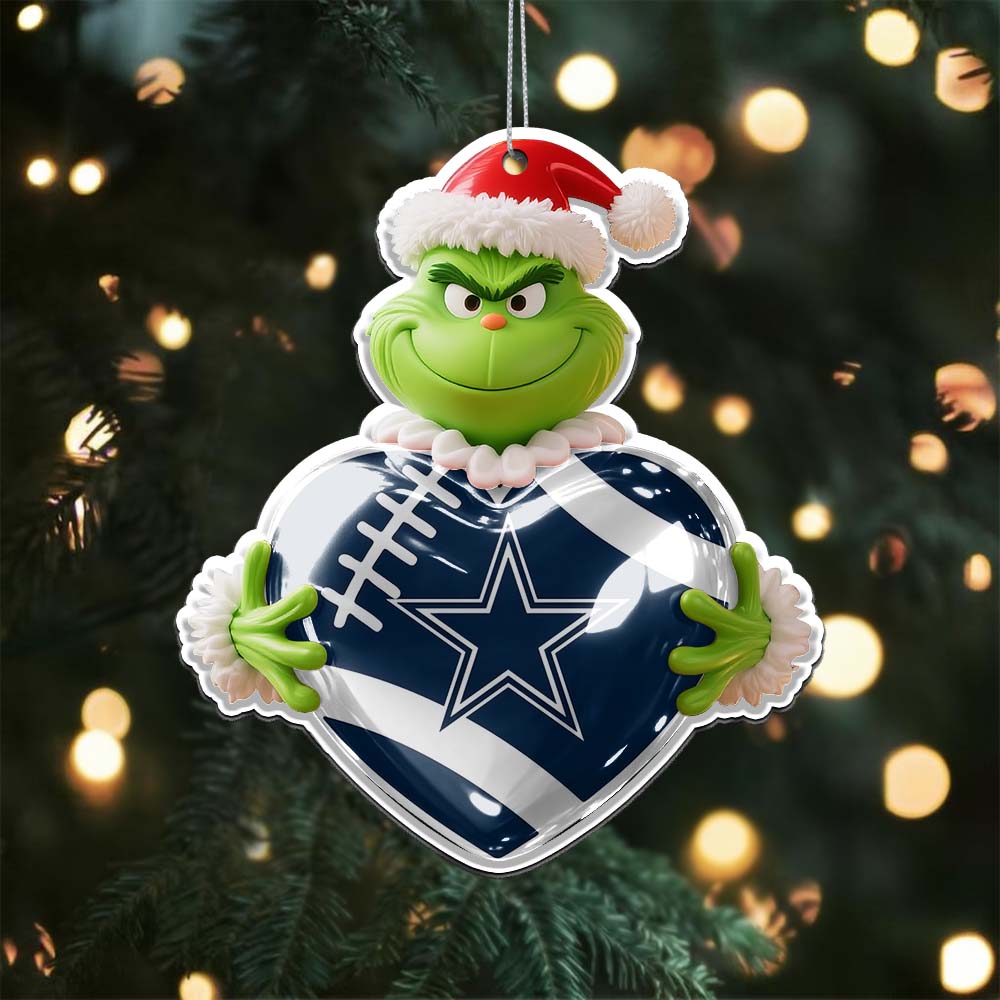 Sportswearmerch Dallas Cowboys NFL The Grinch x Christmas Acrylic Ornament Gift For Fan