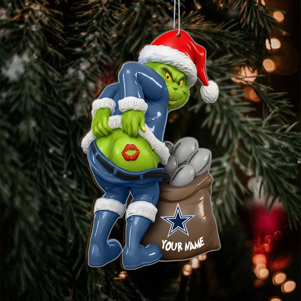 Sportswearmerch Dallas Cowboys NFL The Grinch x Christmas Acrylic Ornament Gift For Fan